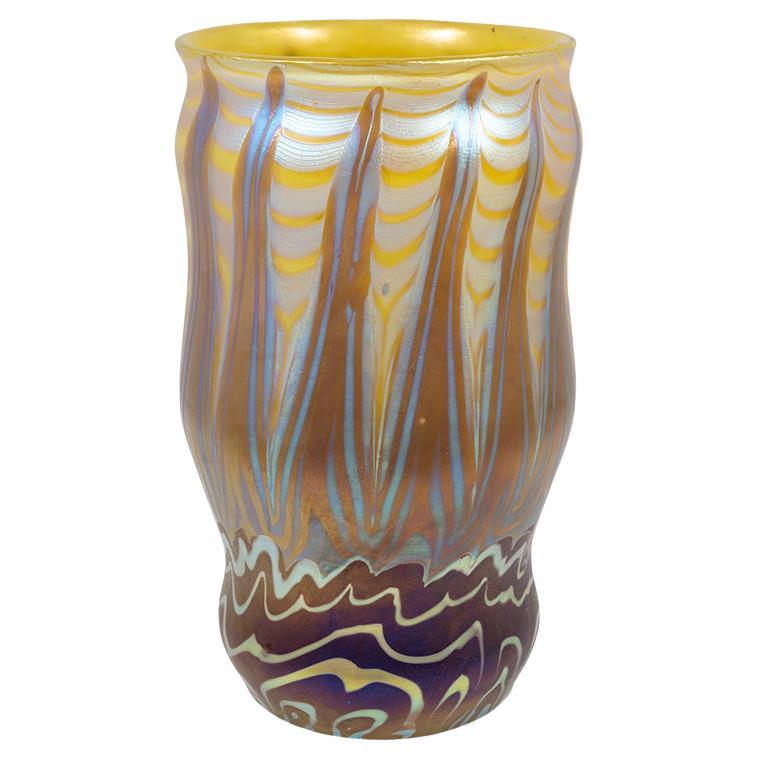 Bohemian Glass Vase Loetz circa 1900 Signed Art Nouveau Jugendstil Yellow Brown For Sale