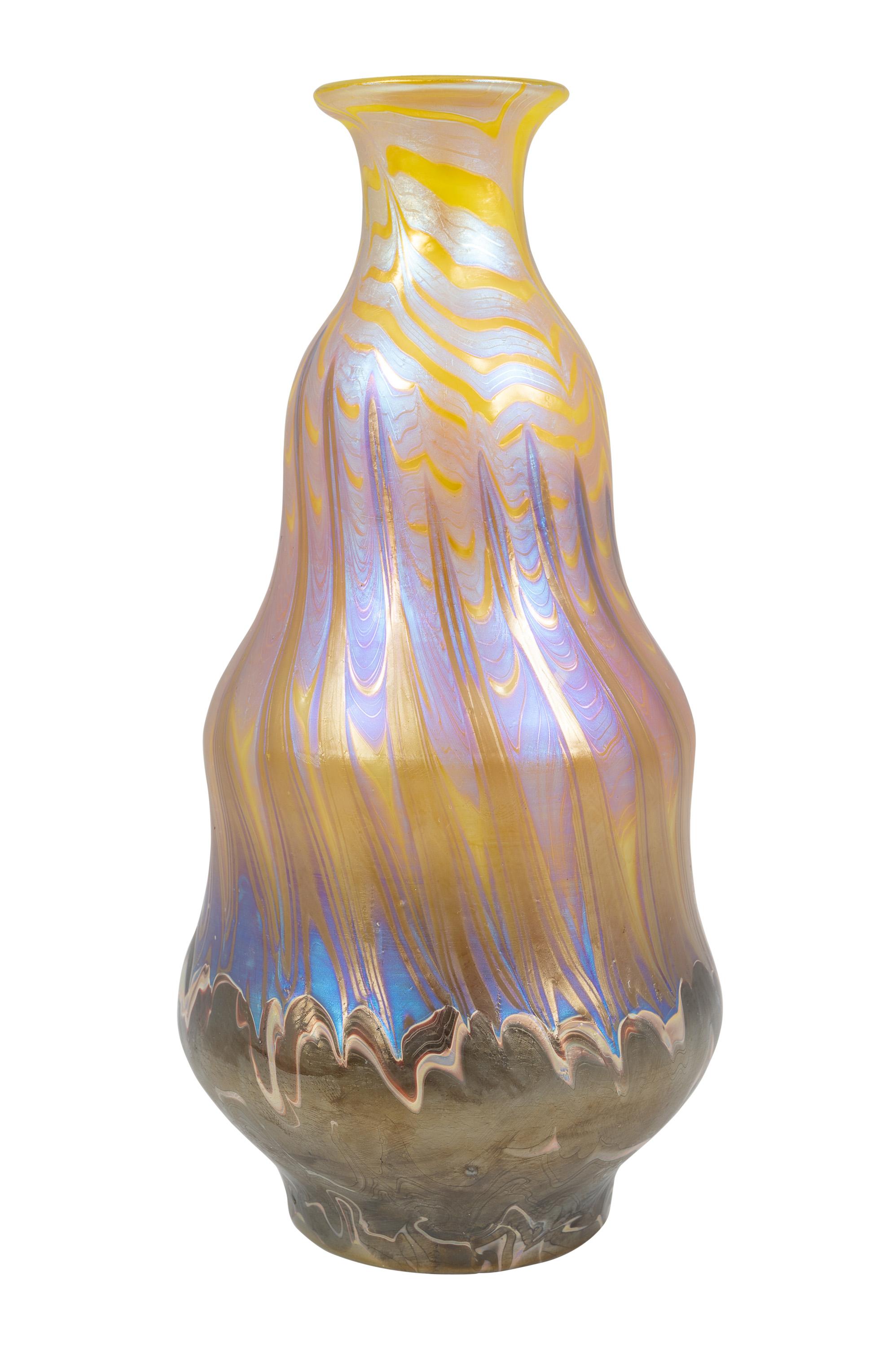Austrian Bohemian Glass Vase Loetz circa 1900 Yellow Purple Art Nouveau Jugendstil Signed For Sale