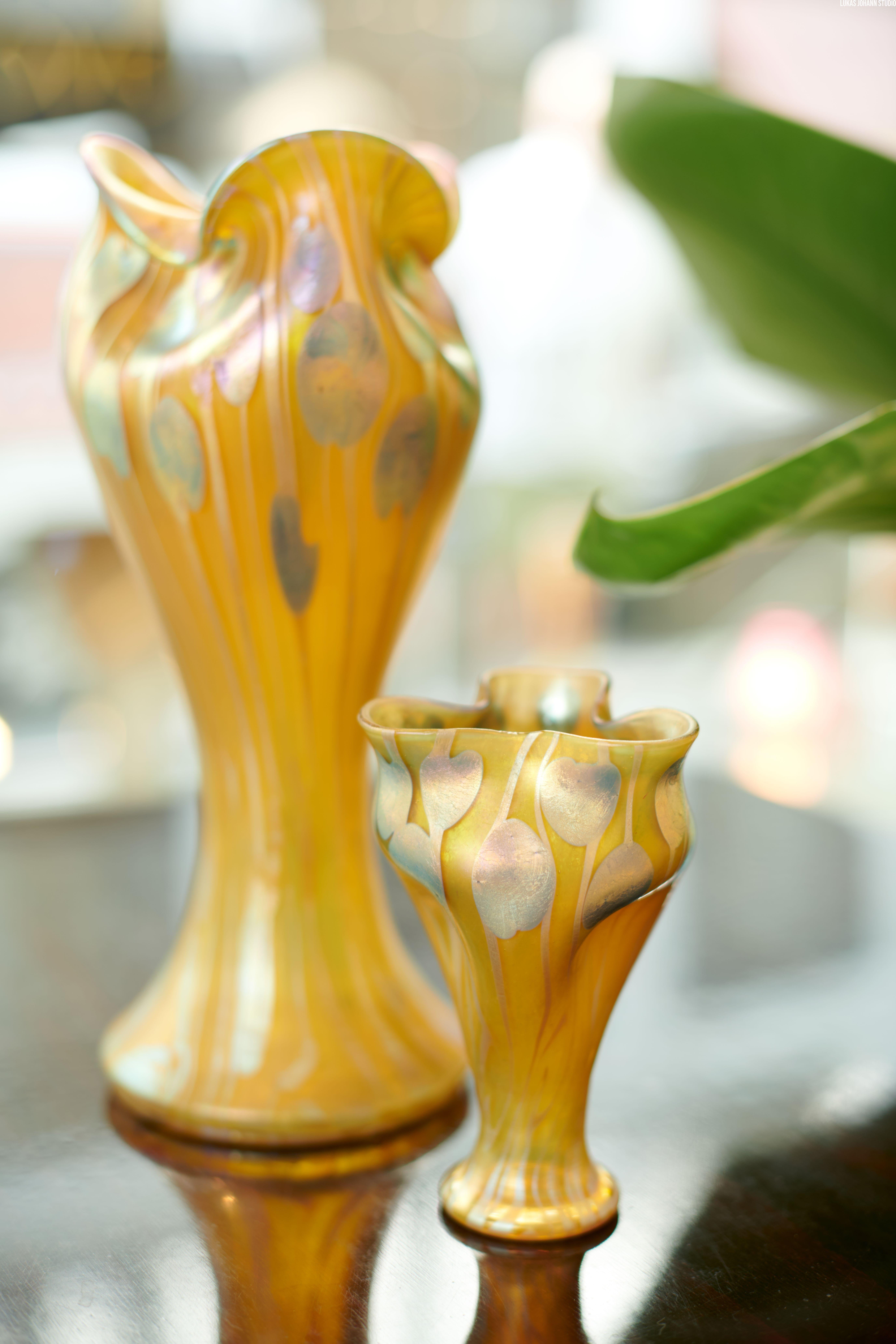Vase en verre de Bohème Loetz Glass circa 1901 Viennese Art Nouveau Yellow Gold Silver Bon état - En vente à Klosterneuburg, AT