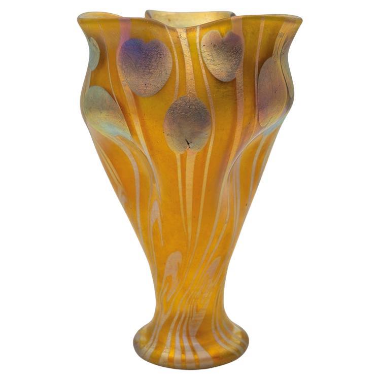 Bohemian Glass Vase Loetz circa 1901 Viennese Art Nouveau Yellow Gold Silver