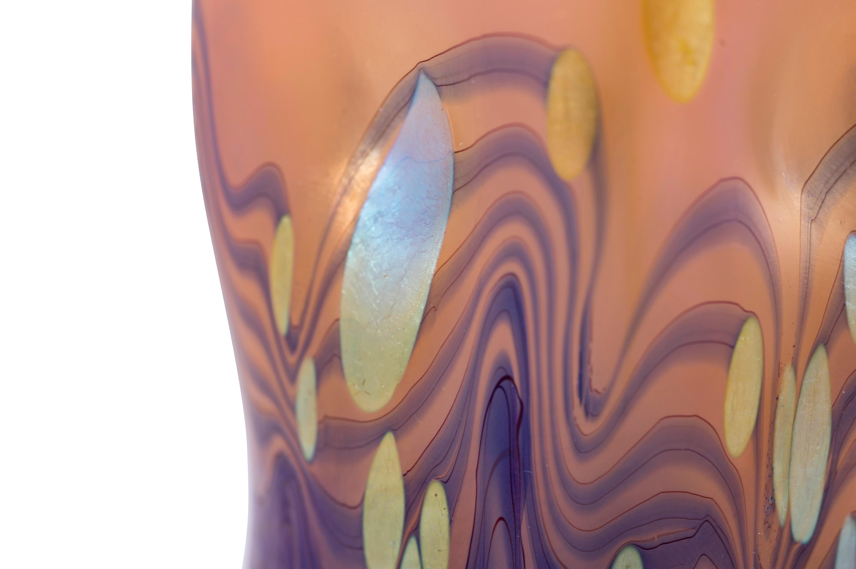 Inizio XX secolo Vaso di vetro boemo Loetz Cytisus Rosso Verde Arancione Oro circa 1902 Art Nouveau in vendita