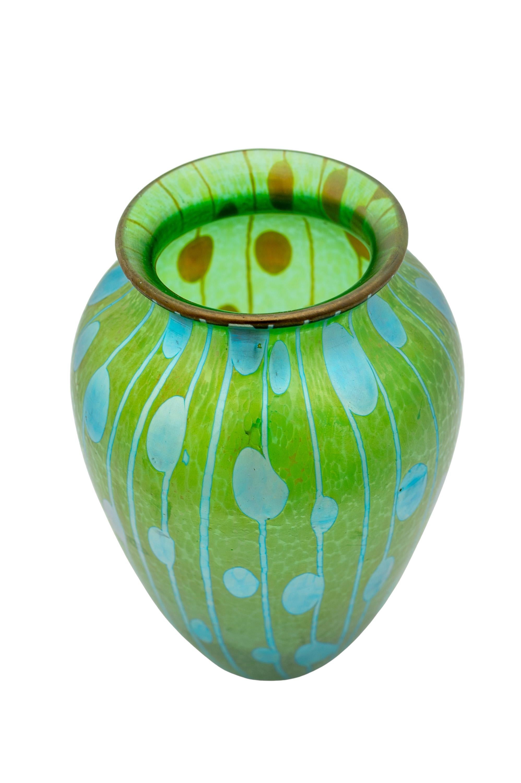 Jugendstil Bohemian Glass Vase Loetz Koloman Moser circa 1900 Blue Green For Sale