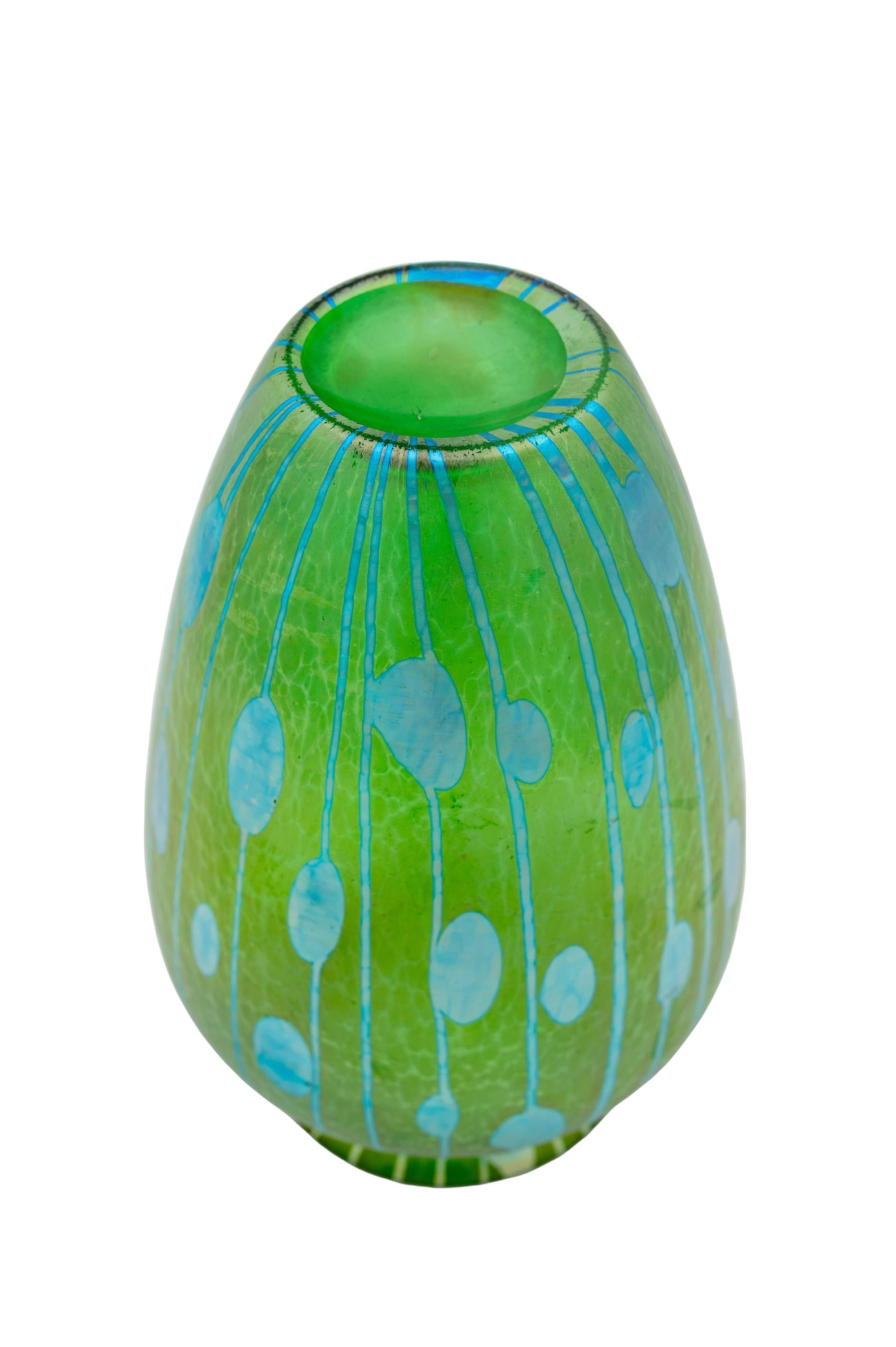 Austrian Bohemian Glass Vase Loetz Koloman Moser circa 1900 Blue Green For Sale