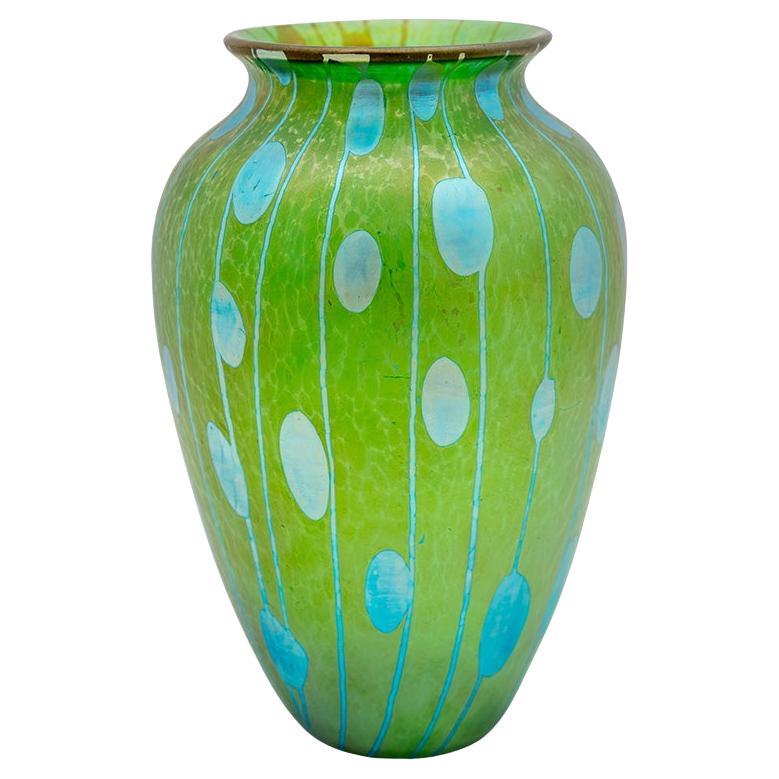 Bohemian Glass Vase Loetz Koloman Moser circa 1900 Blue Green For Sale