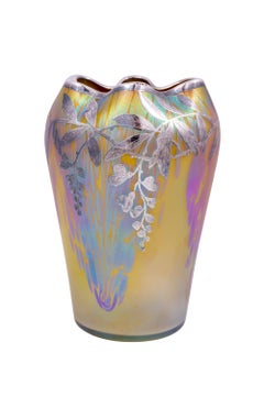 Bohemian Glass Vase with Galvanic Silver Overlay Loetz circa 1902 Art Nouveau