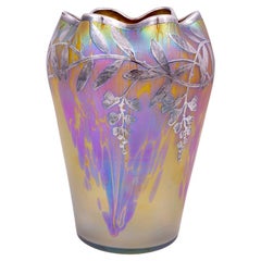 Bohemian Glass Vase with Galvanic Silver Overlay Loetz circa 1902 Art Nouveau