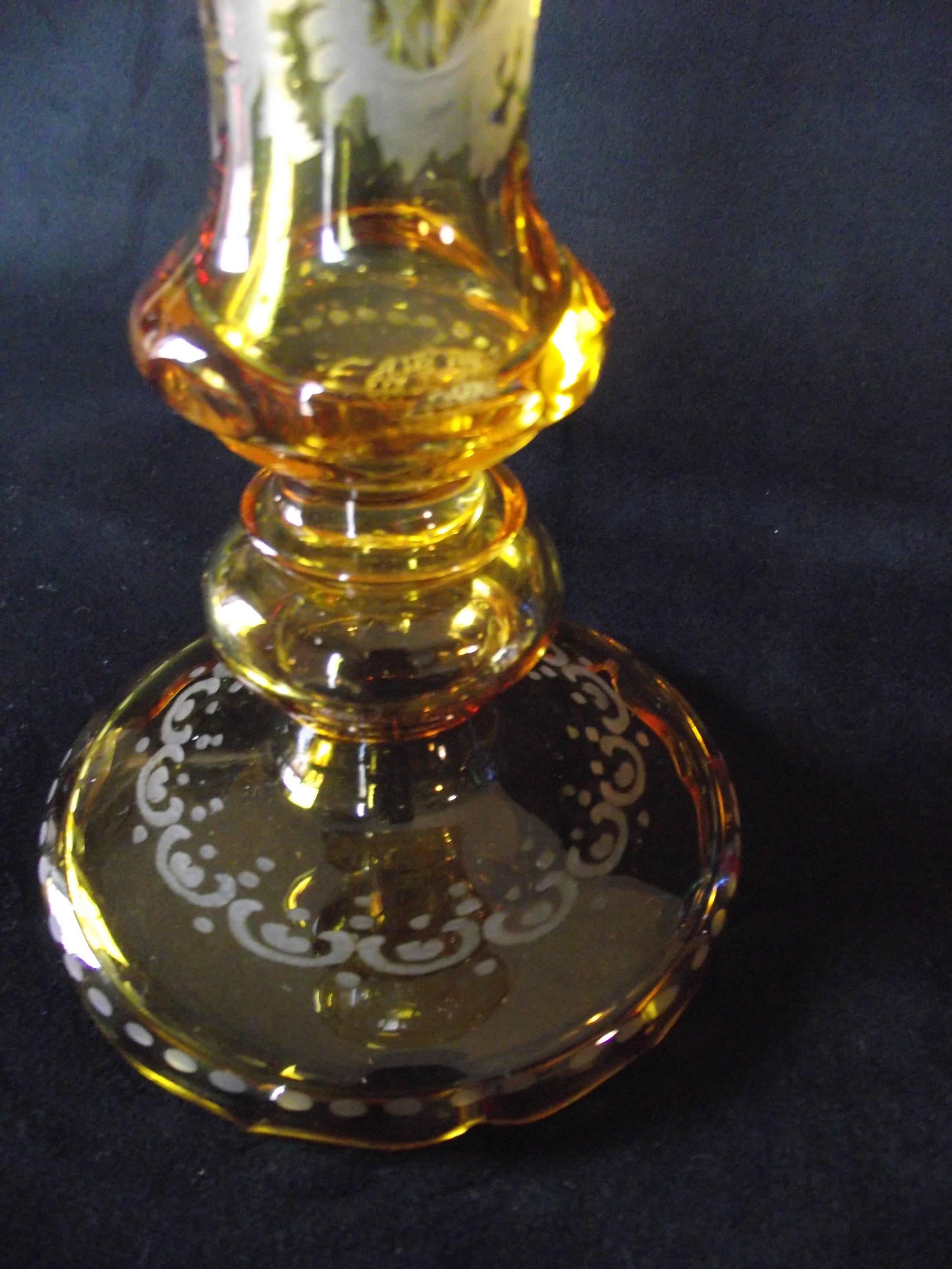 Czech Bohemian Glass Vase/Candleholder Light Amber Glass Cut Down to Clear For Sale