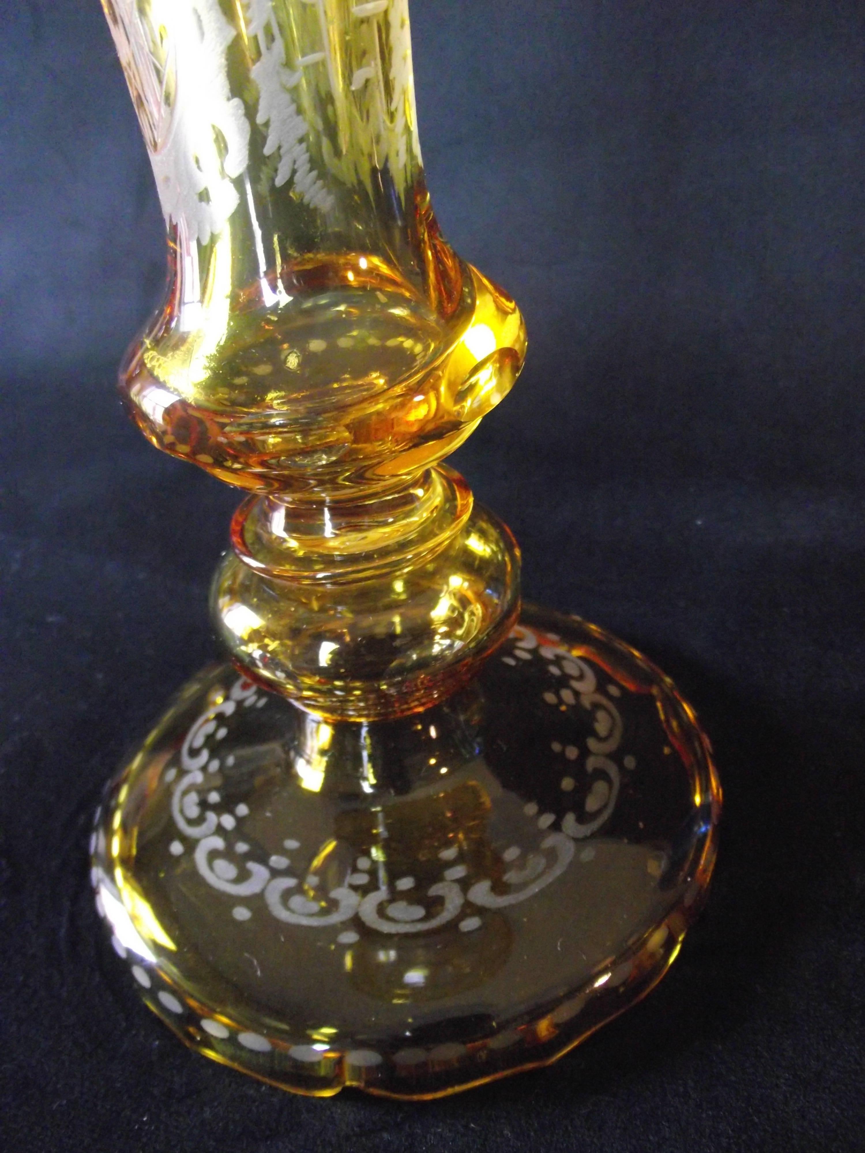 Early 20th Century Bohemian Glass Vase/Candleholder Light Amber Glass Cut Down to Clear For Sale