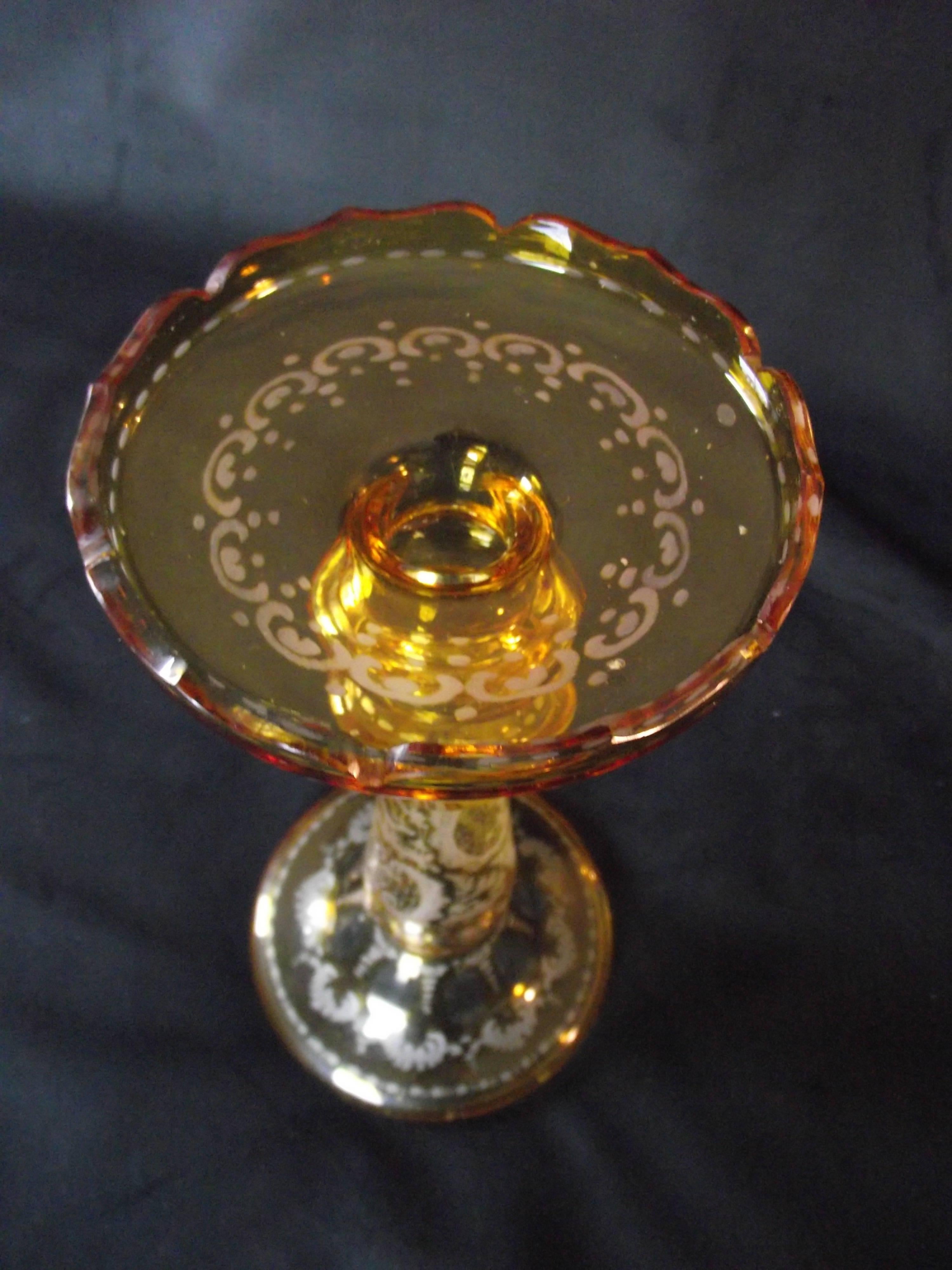 Bohemian Glass Vase/Candleholder Light Amber Glass Cut Down to Clear For Sale 2