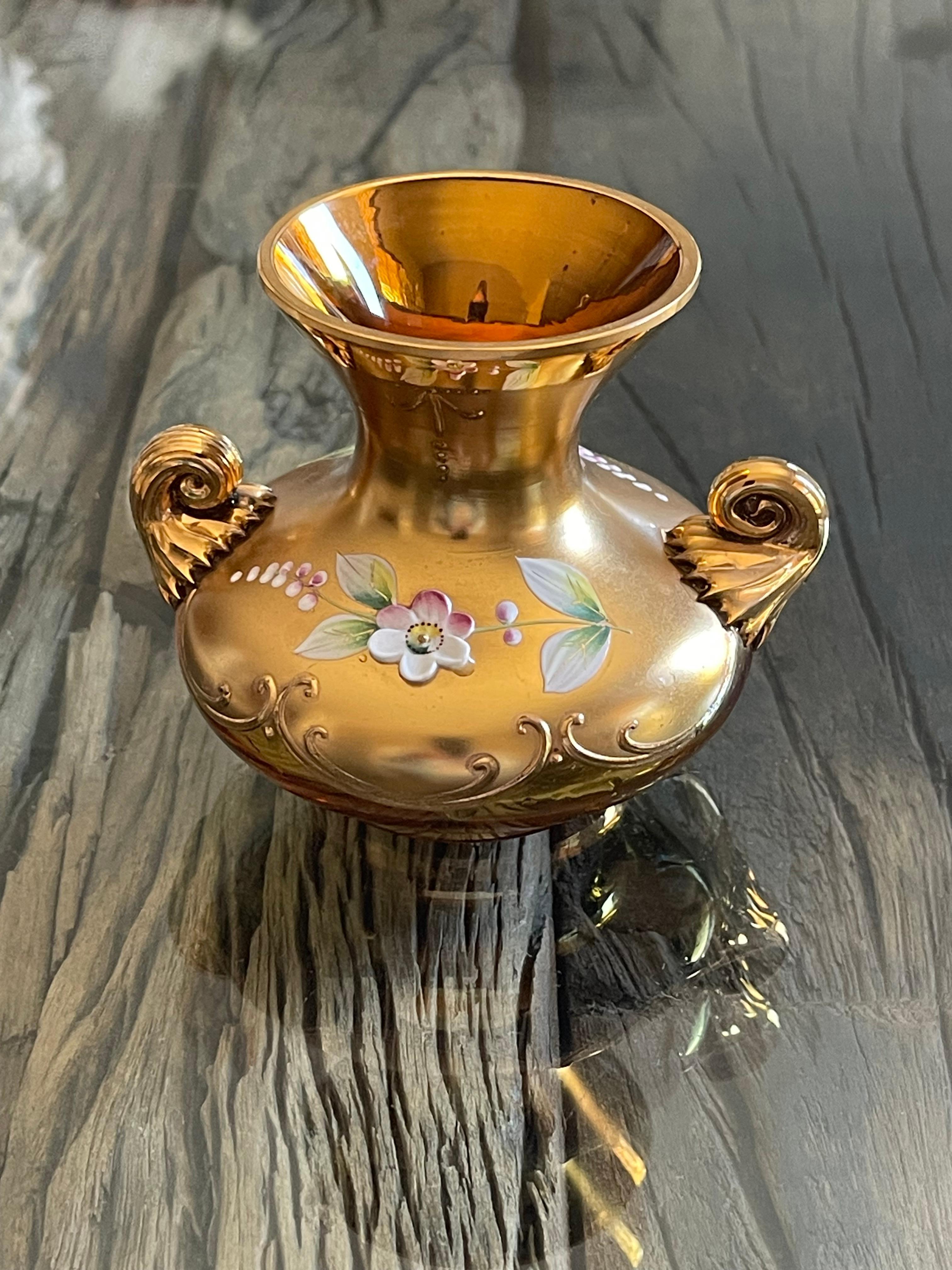 Bohemian Gold Enamel Small Vase In Good Condition For Sale In Boca Raton, FL