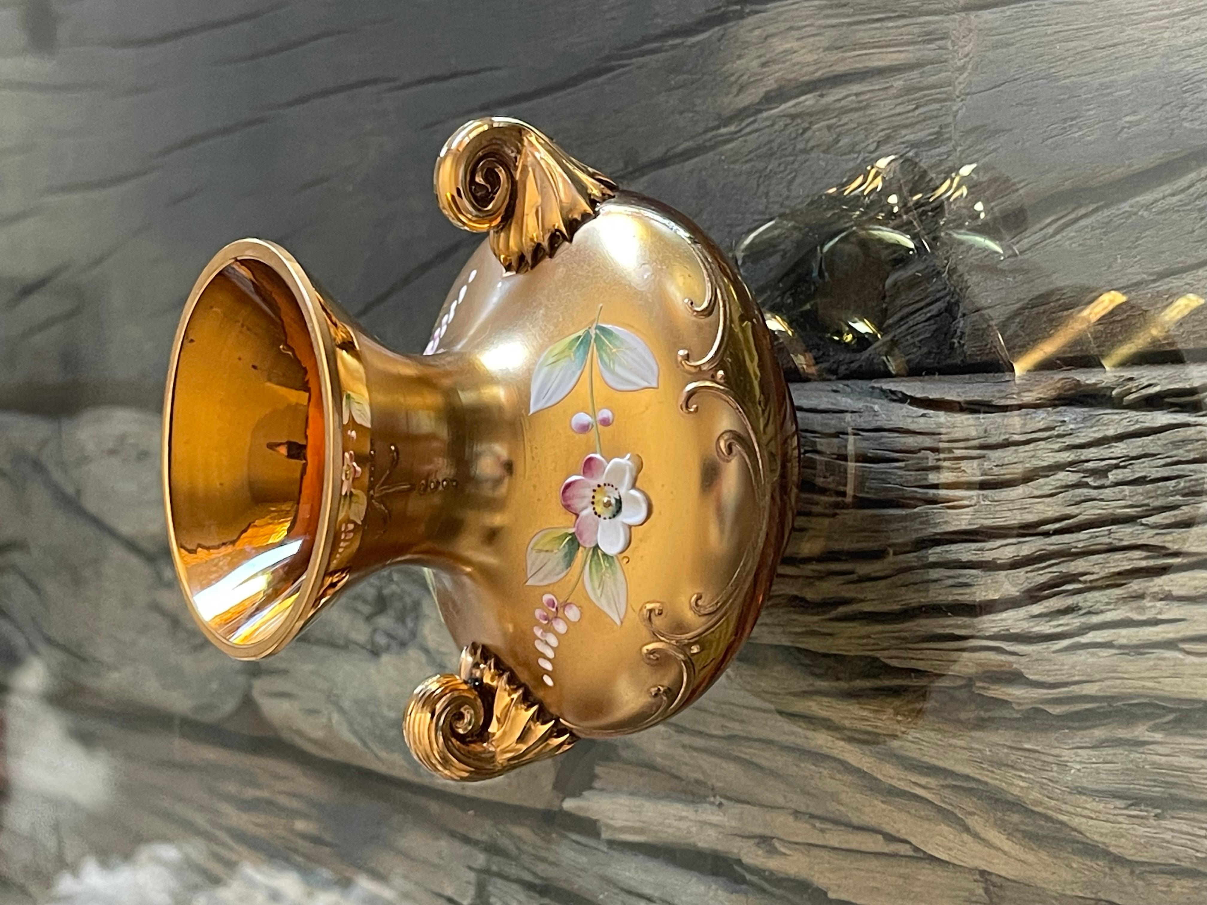 Blown Glass Bohemian Gold Enamel Small Vase For Sale