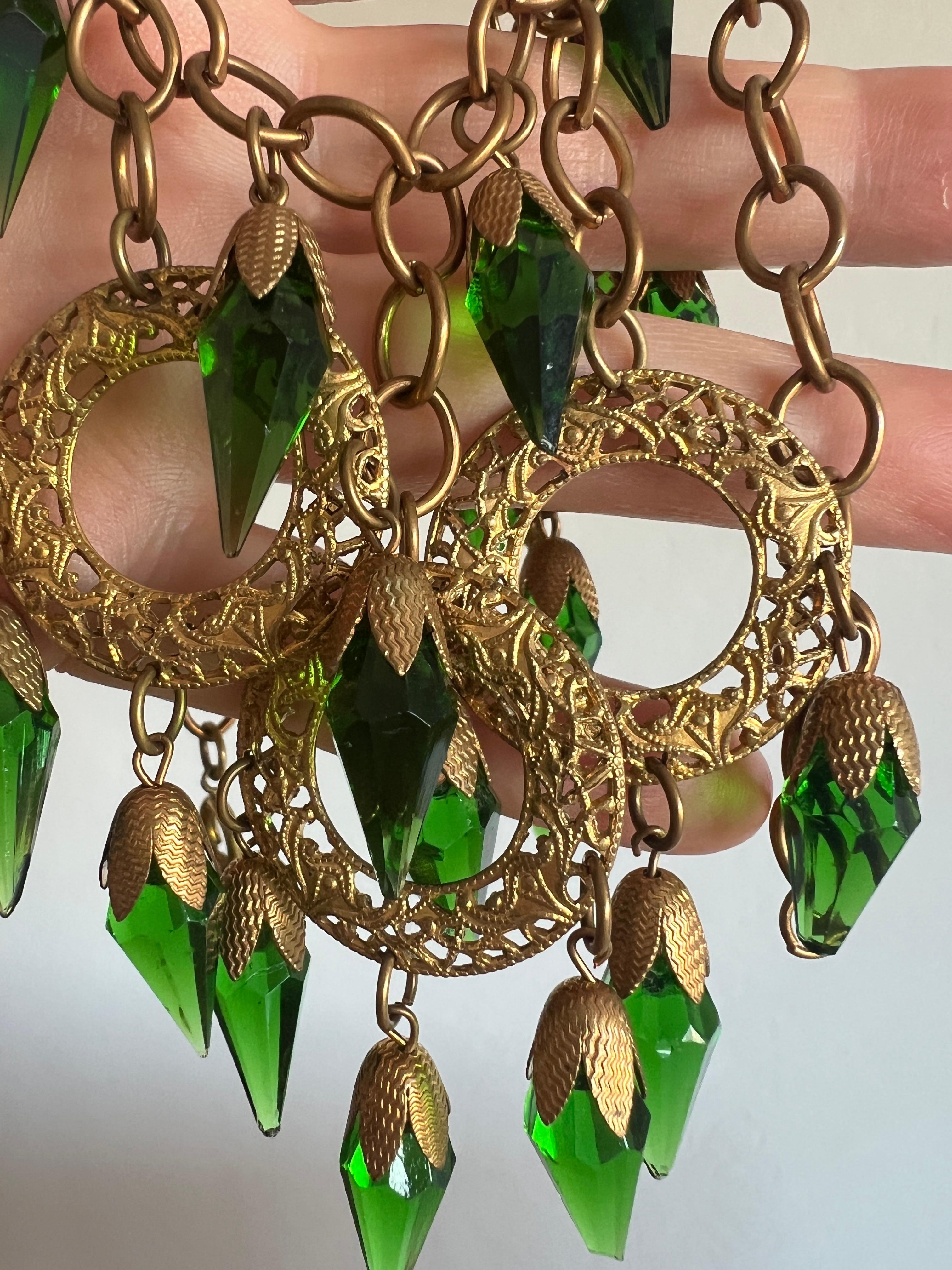 Bohemian Green Glass Dangle Choker Bib Necklace For Sale 2
