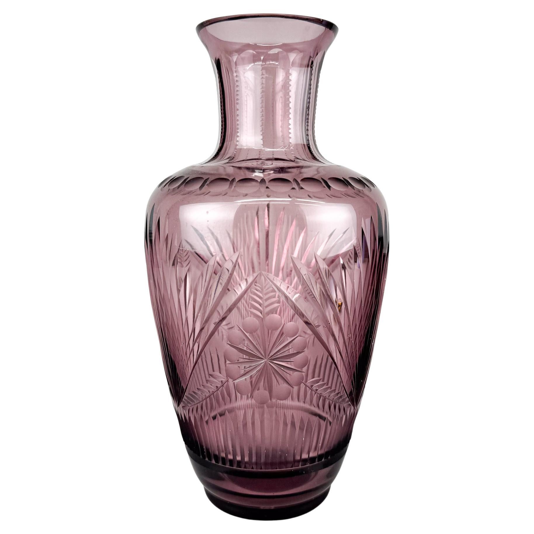 Bohemian Hand Cut Glass Vase, 1970s