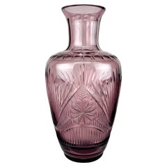 Bohemian Hand Cut Glass Vase, 1970s