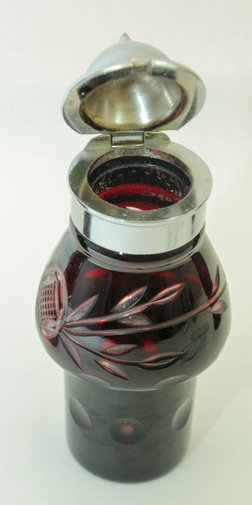 Bohemian Hand Cut Ruby Red Cut Crystal Condiment Cruet Set For Sale 4