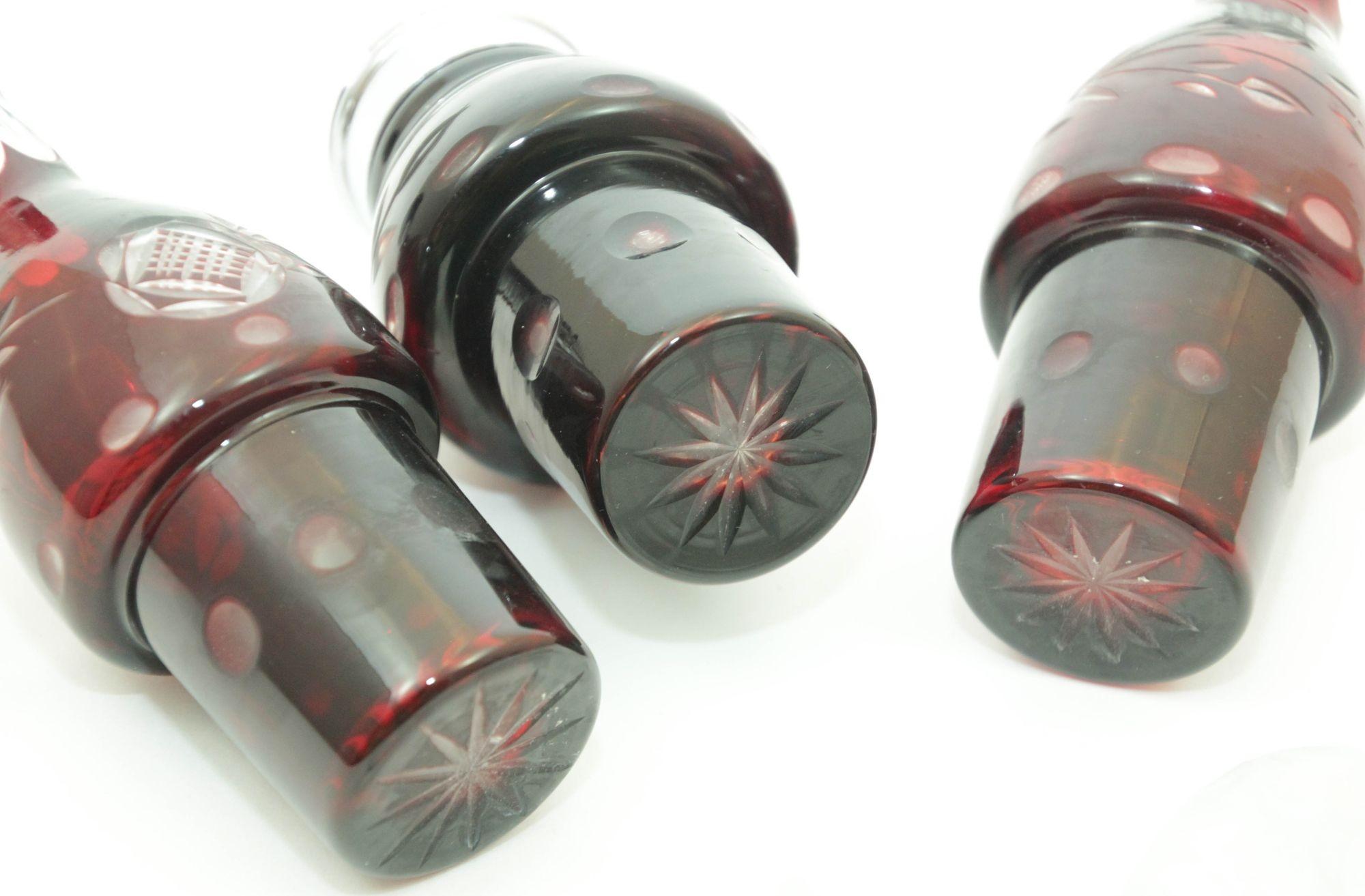 Bohemian Hand Cut Ruby Red Cut Crystal Condiment Cruet Set For Sale 6