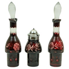 Bohemian Hand Cut Ruby Red Cut Crystal Condiment Cruet Set