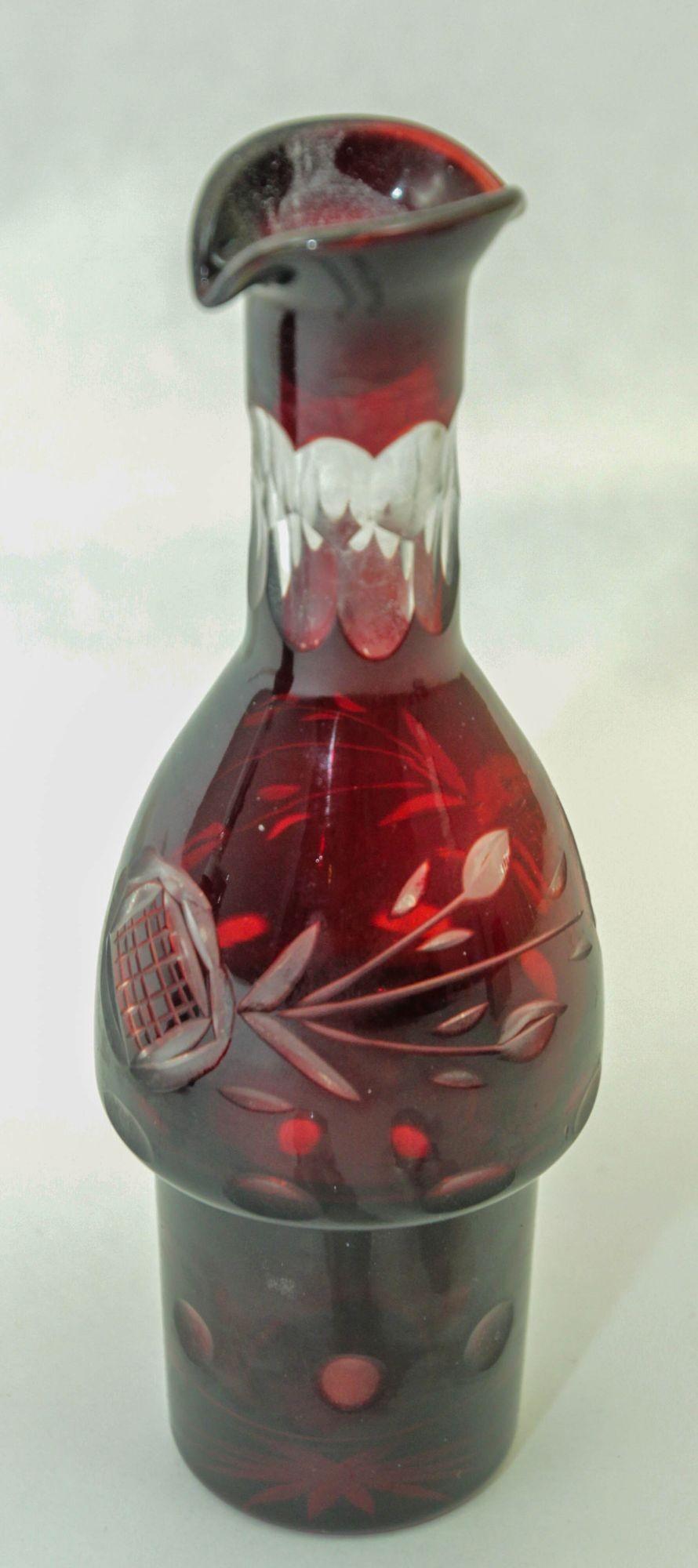 Bohemian Hand Cut Ruby Red Cut Crystal Condiment Cruet Set In Good Condition For Sale In North Hollywood, CA