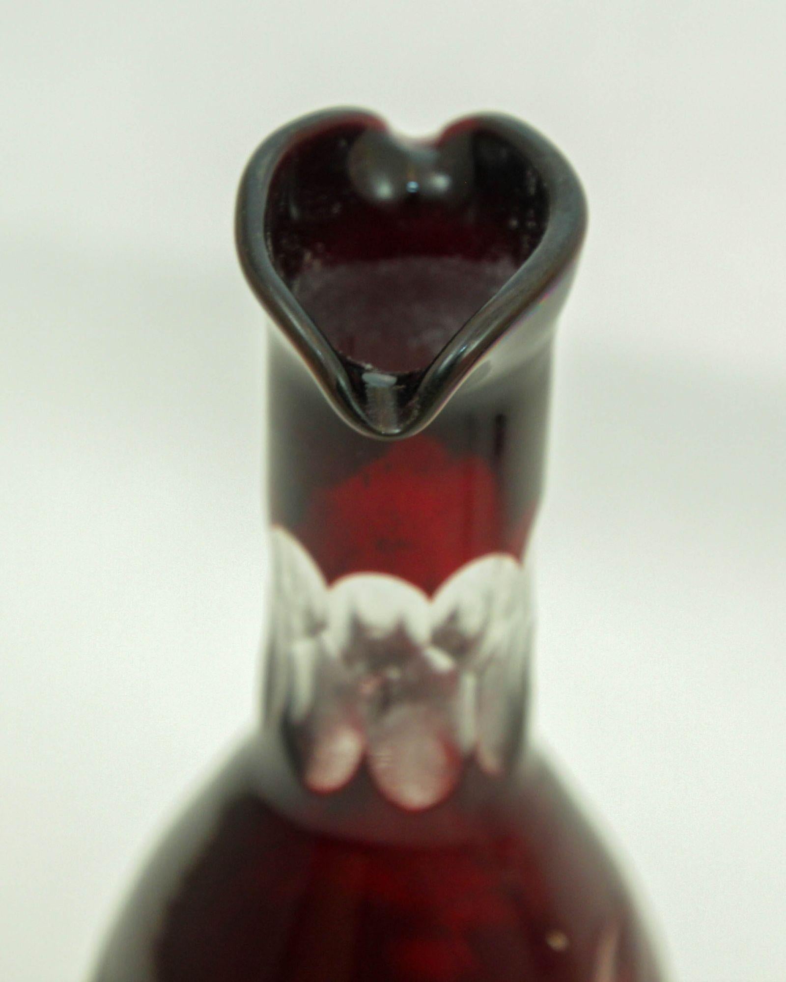 20th Century Bohemian Hand Cut Ruby Red Cut Crystal Condiment Cruet Set For Sale