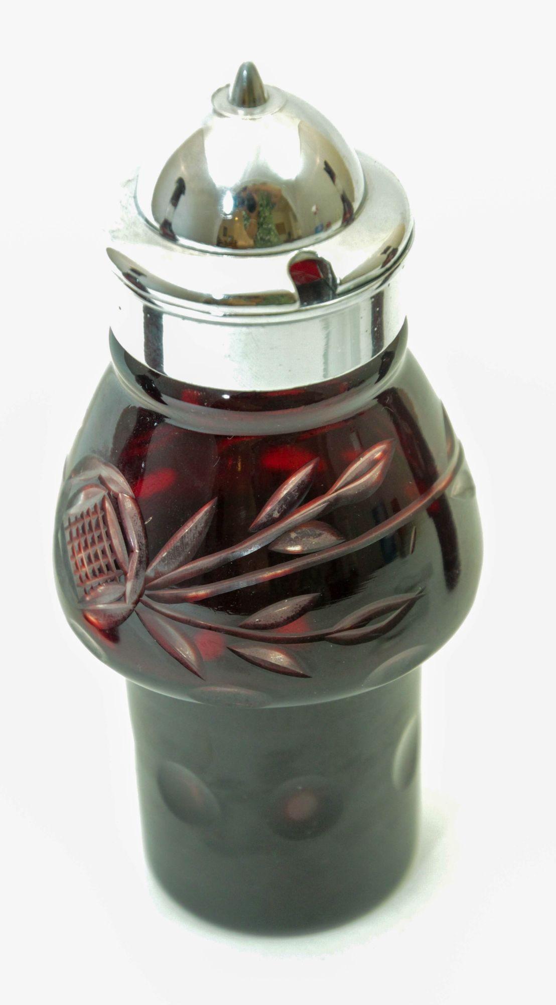 Bohemian Hand Cut Ruby Red Cut Crystal Condiment Cruet Set For Sale 2
