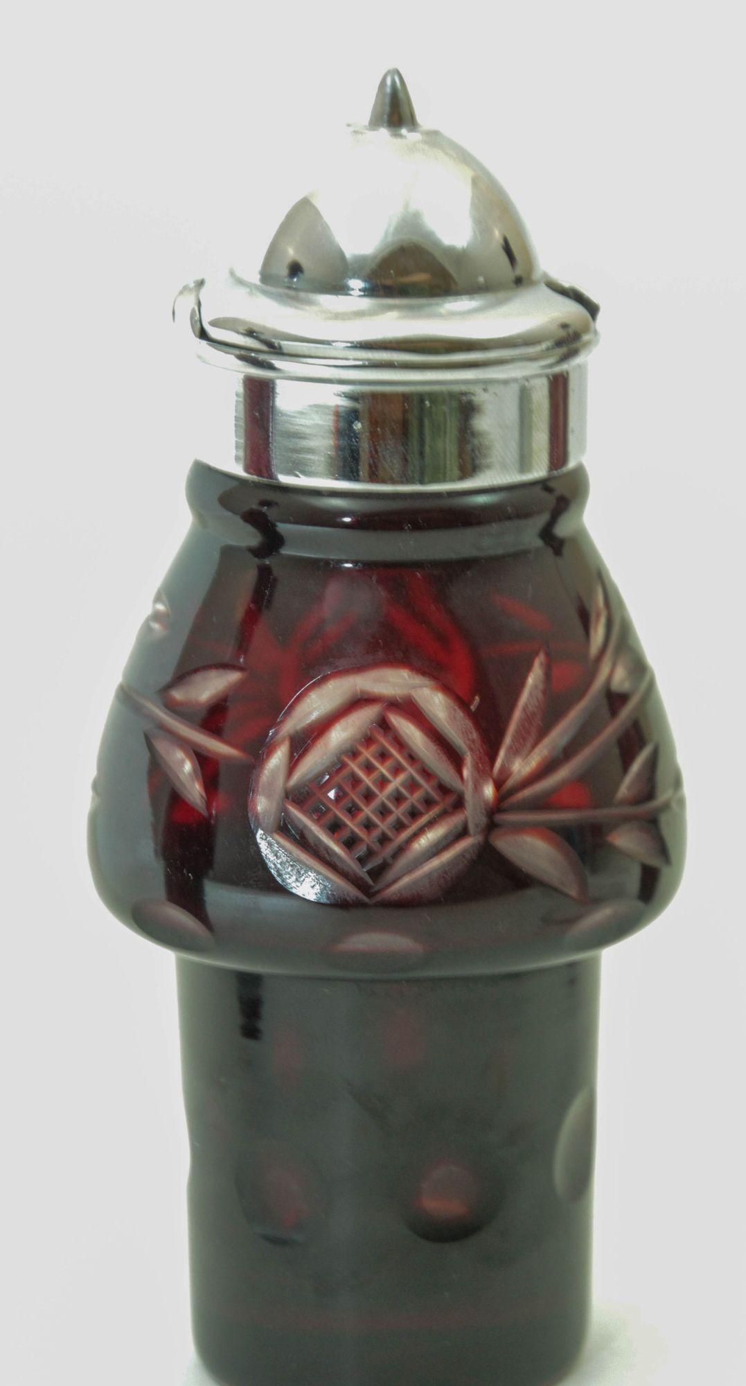 Bohemian Hand Cut Ruby Red Cut Crystal Condiment Cruet Set For Sale 3