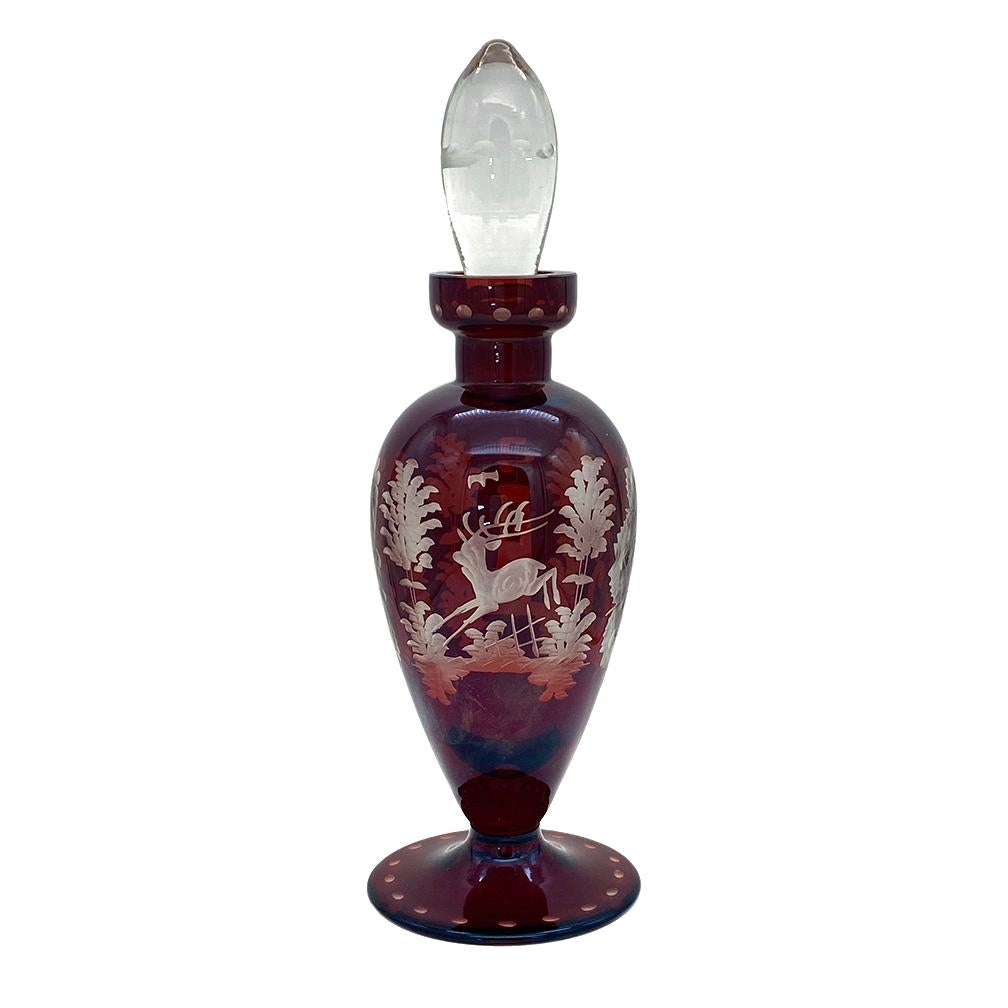 Bohemian Hand Cut Ruby Red Perfume Bottle In Good Condition For Sale In Atlanta, GA