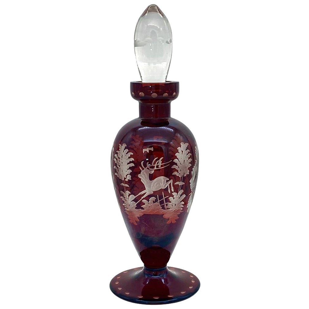Women's or Men's Bohemian Hand Cut Ruby Red Perfume Bottle For Sale