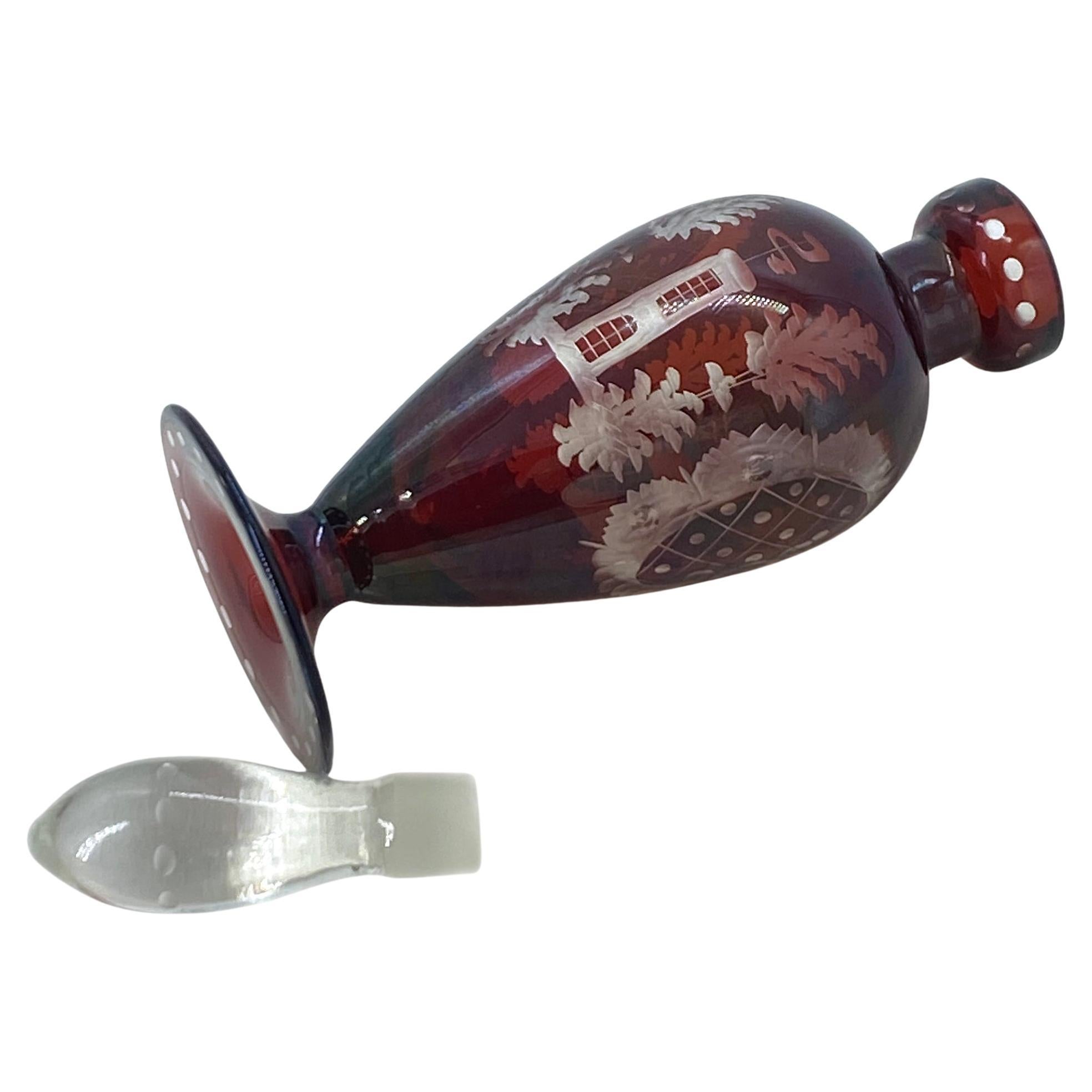 Bohemian Hand Cut Ruby Red Perfume Bottle For Sale 1