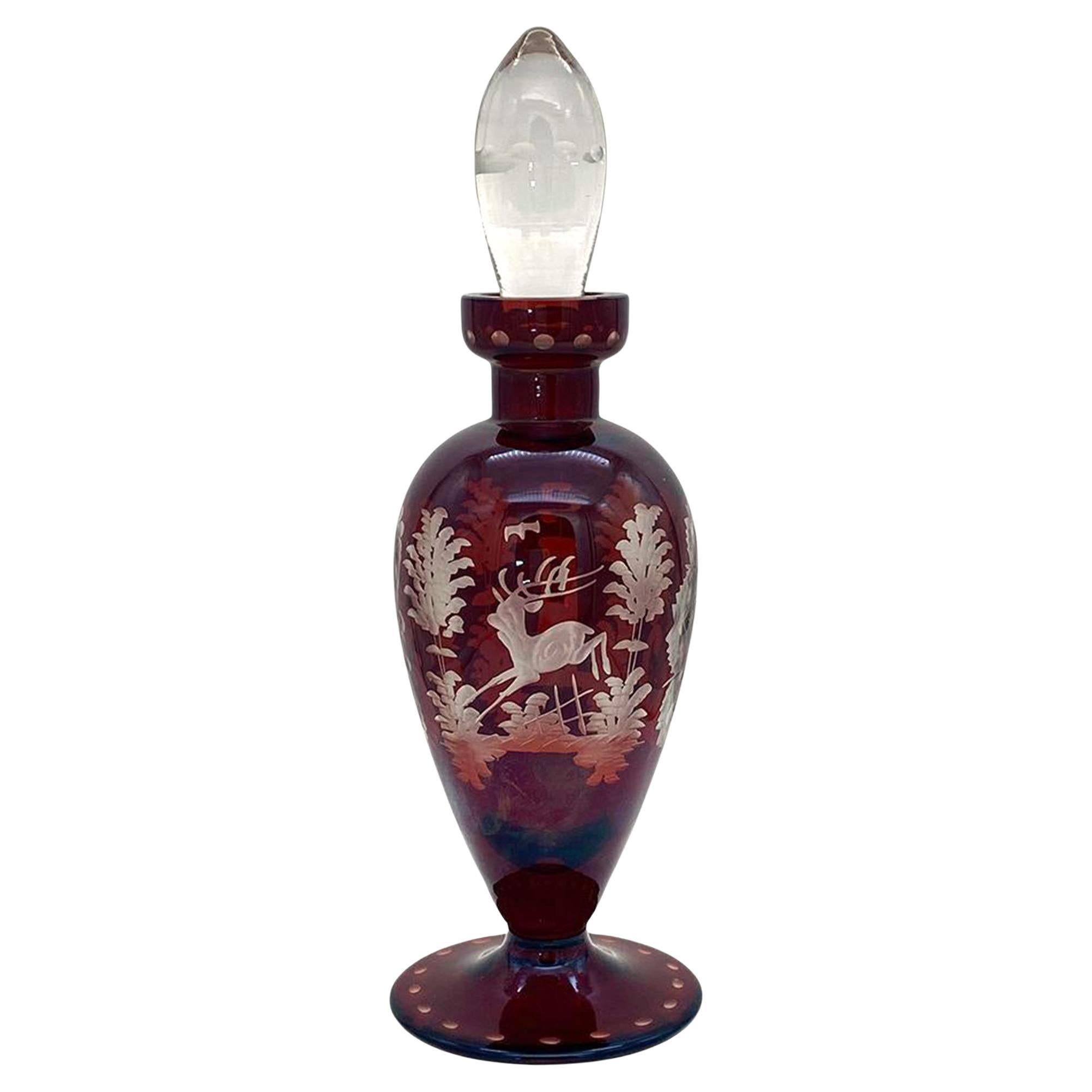 Bohemian Hand Cut Ruby Red Perfume Bottle For Sale