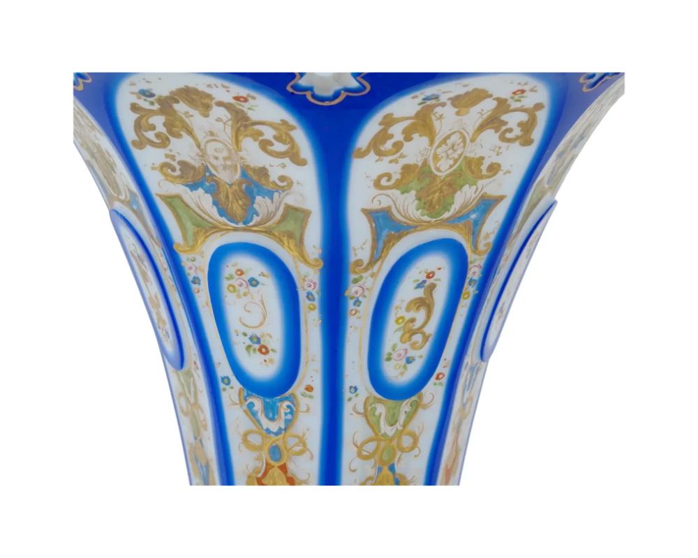 Bohemian Hand Enamel Opaline Glass Fluted Vase For Sale 1