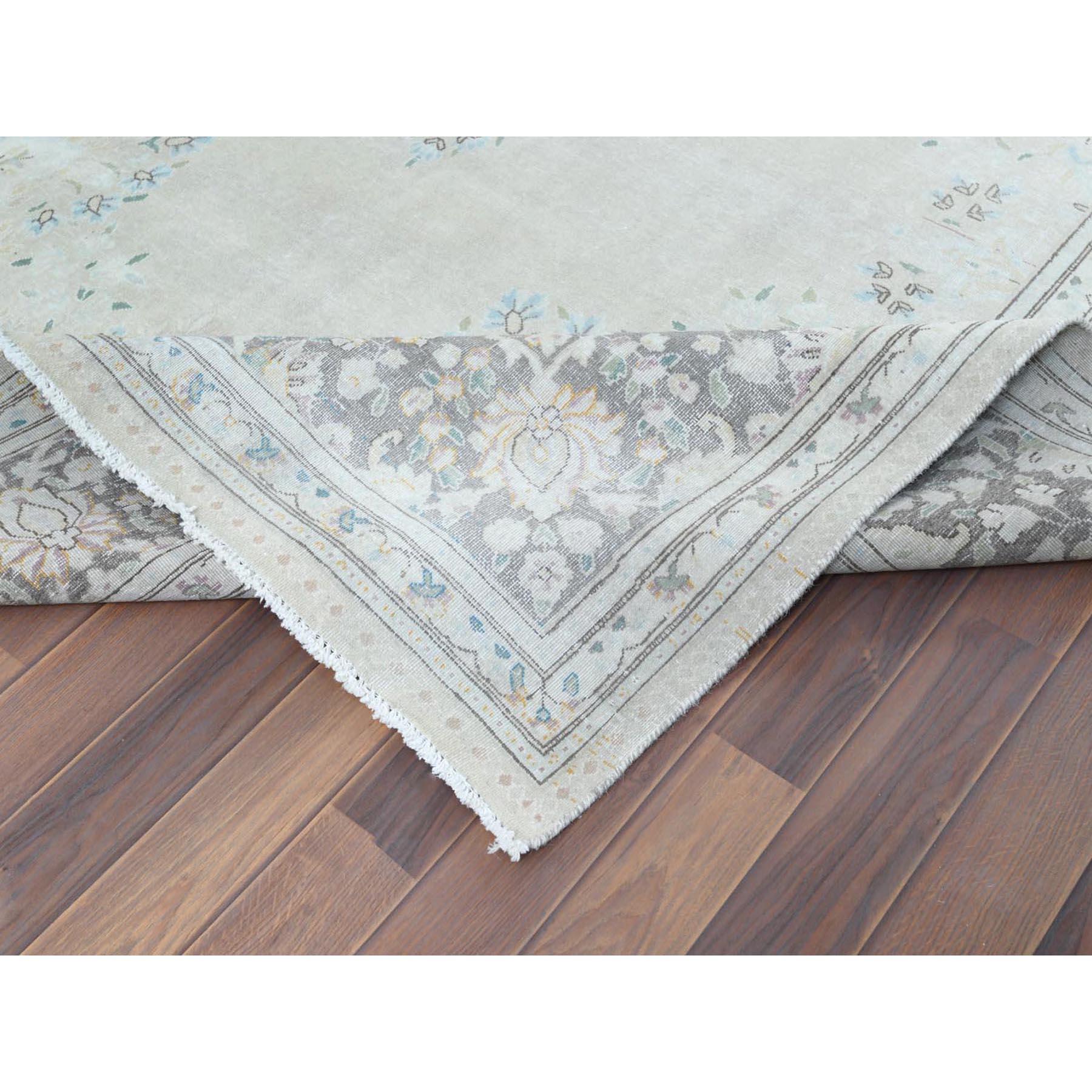 Bohemian Hand Knotted Washed Out Gray Pure Wool Worn Down Persian Kerman Rug For Sale 1