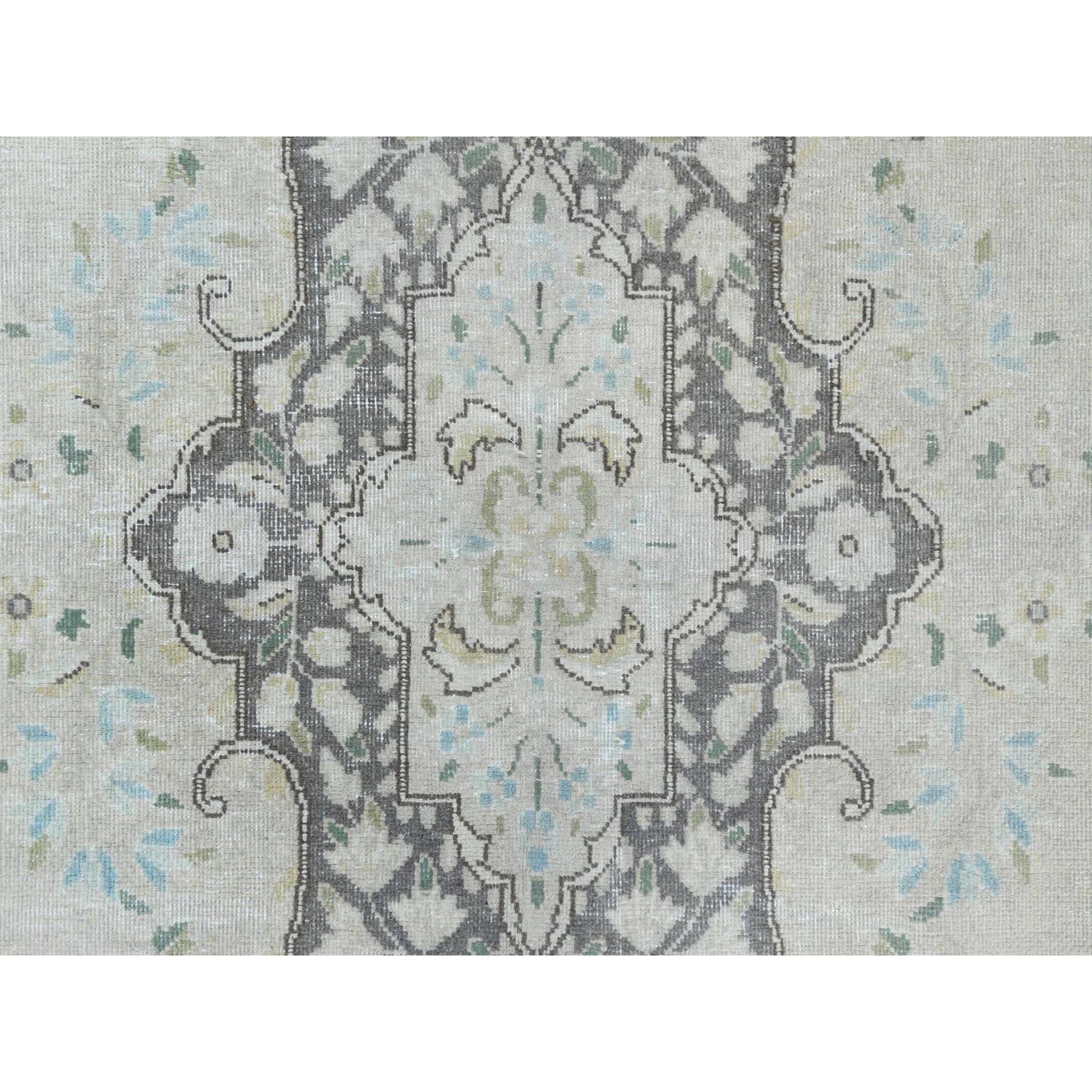 Bohemian Hand Knotted Washed Out Gray Pure Wool Worn Down Persian Kerman Rug For Sale 3