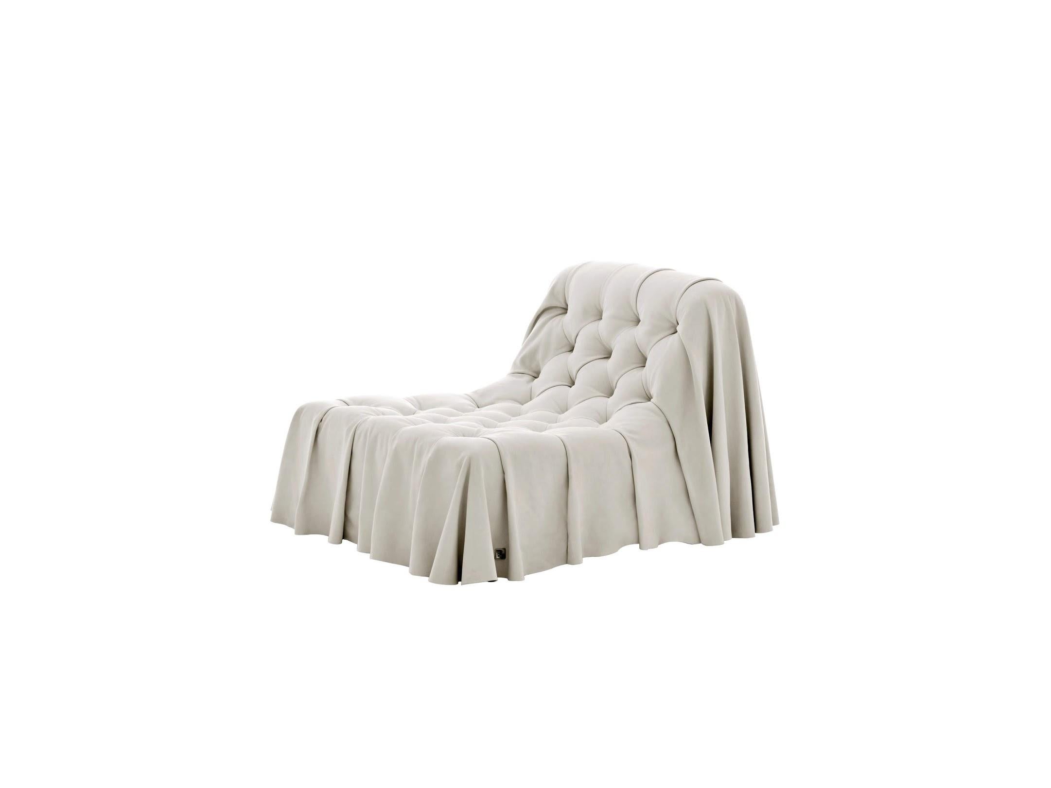 Modern Bohemian Handmade Armchair in Draped White Leather by Busnelli For Sale