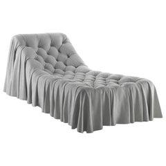 Bohemian Handmade Chaise Longue in Draped White Leather by Busnelli