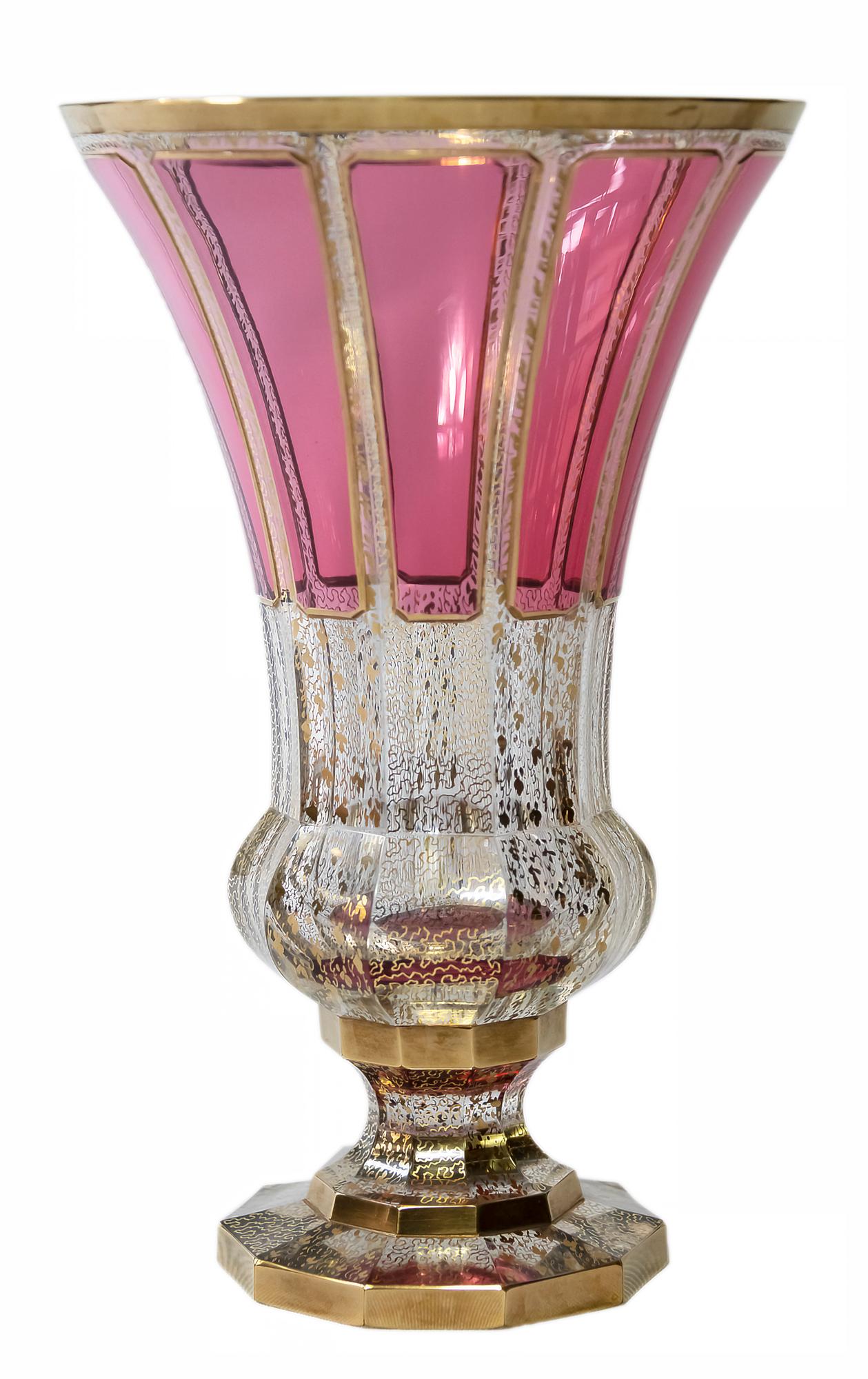Czech Bohemian Handmade Moser Gilt Glass Vase