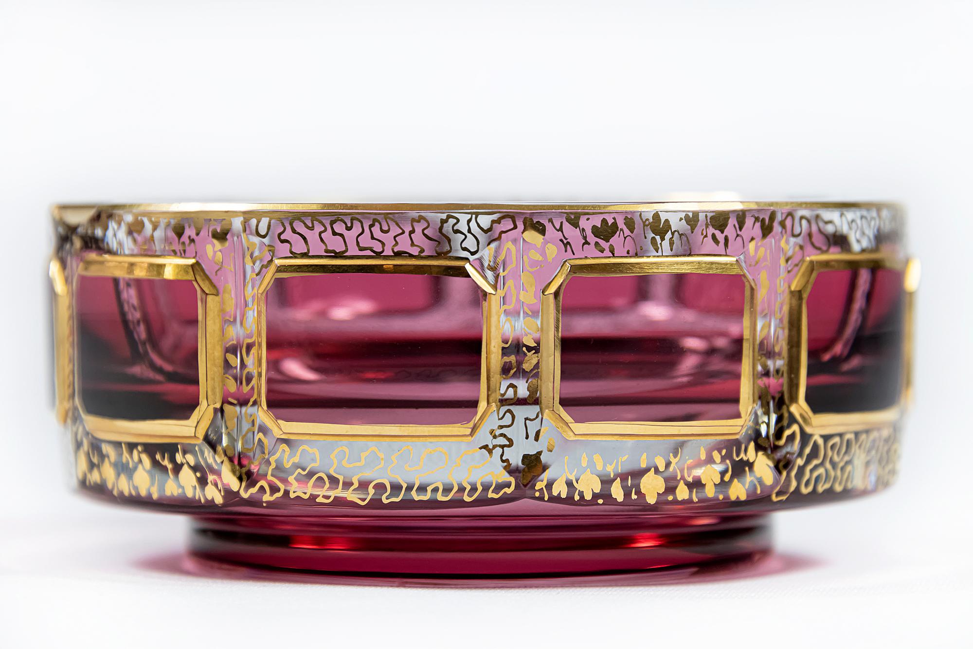 Czech Bohemian Handmade Moser Roemer Gilt Glass Ash Tray