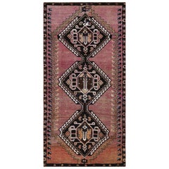 Bohemian Handmade Pink Persian Qashqai Semi Antique Distressed Natural Wool Rug
