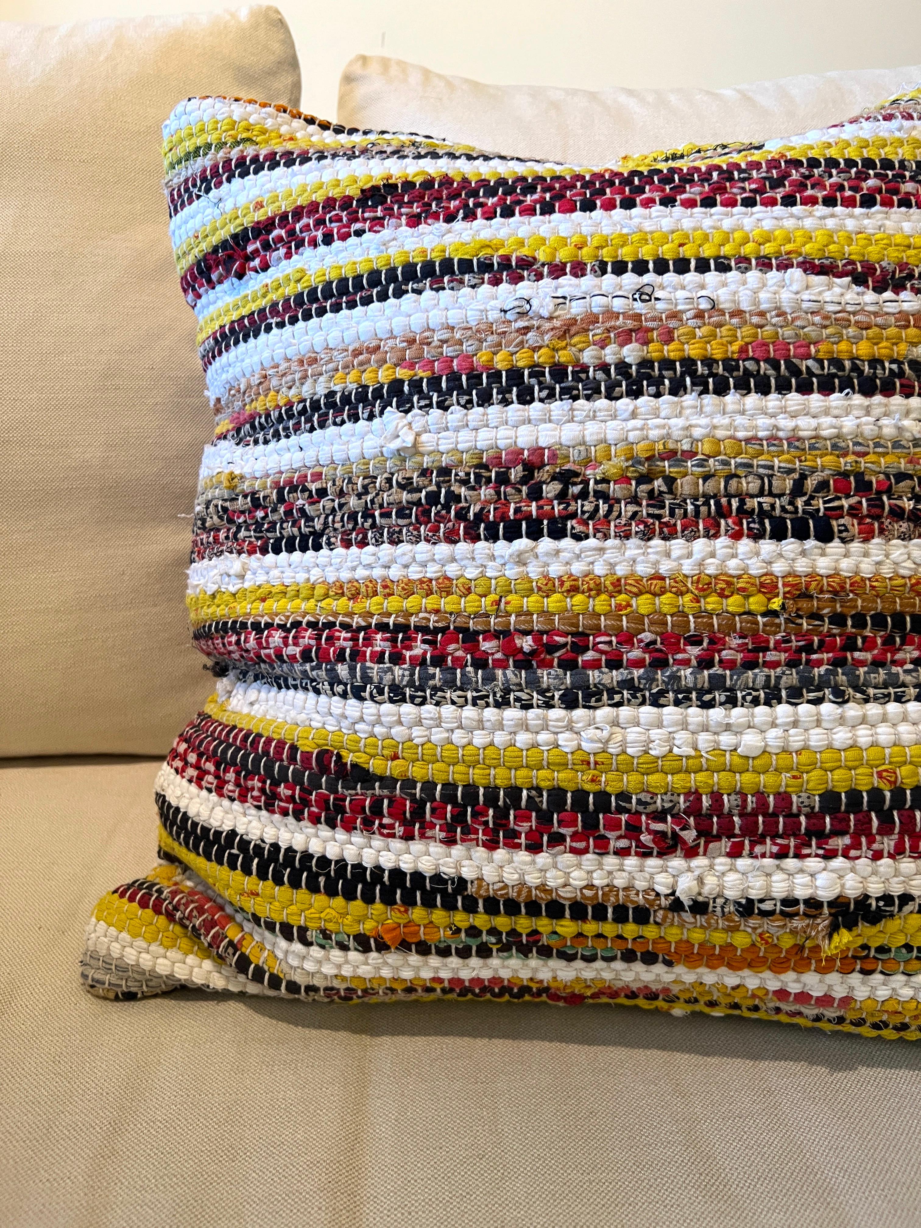 Tribal Bohemian Handwoven Pillow In Multicolor Hemp For Sale