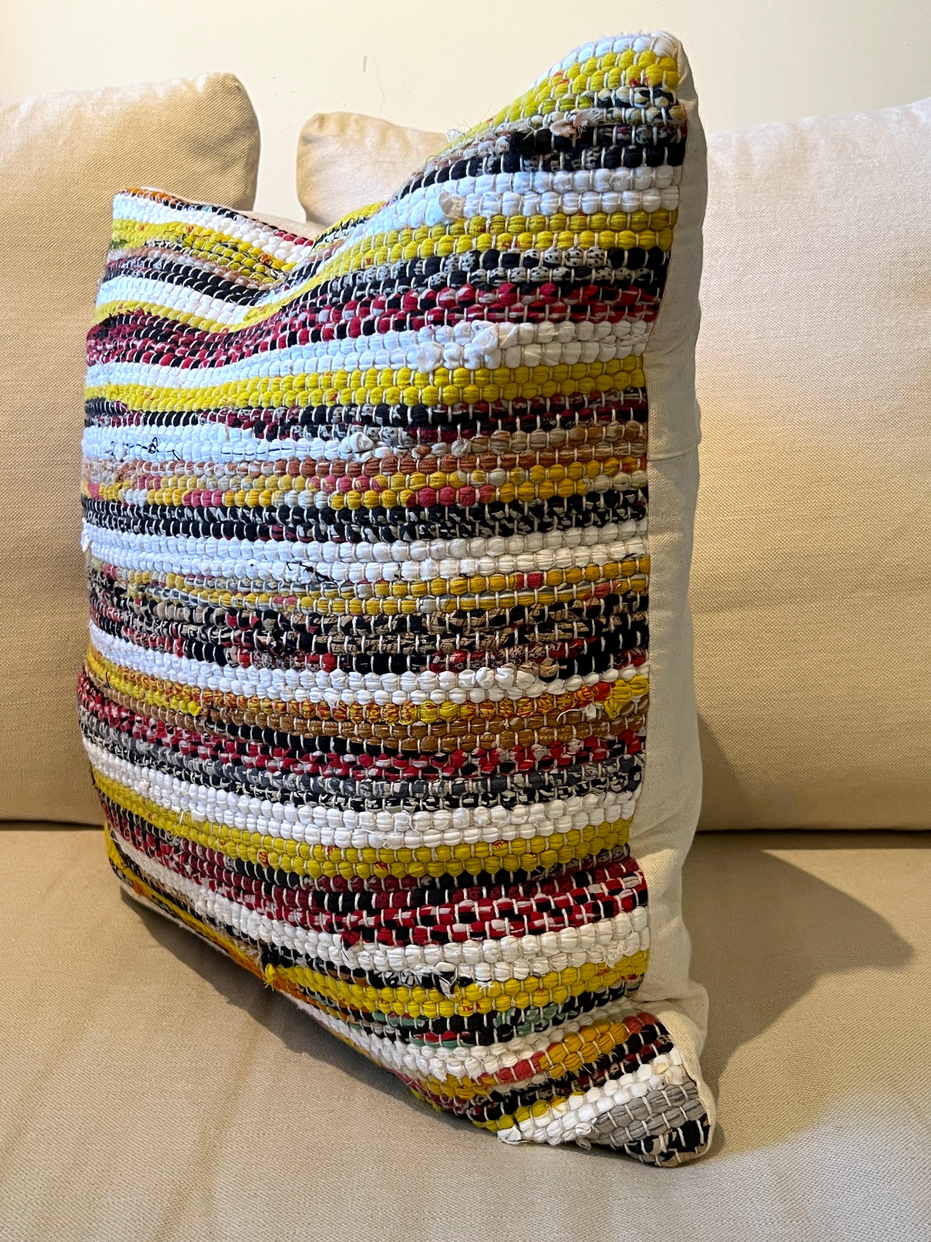 Hand-Crafted Bohemian Handwoven Pillow In Multicolor Hemp For Sale