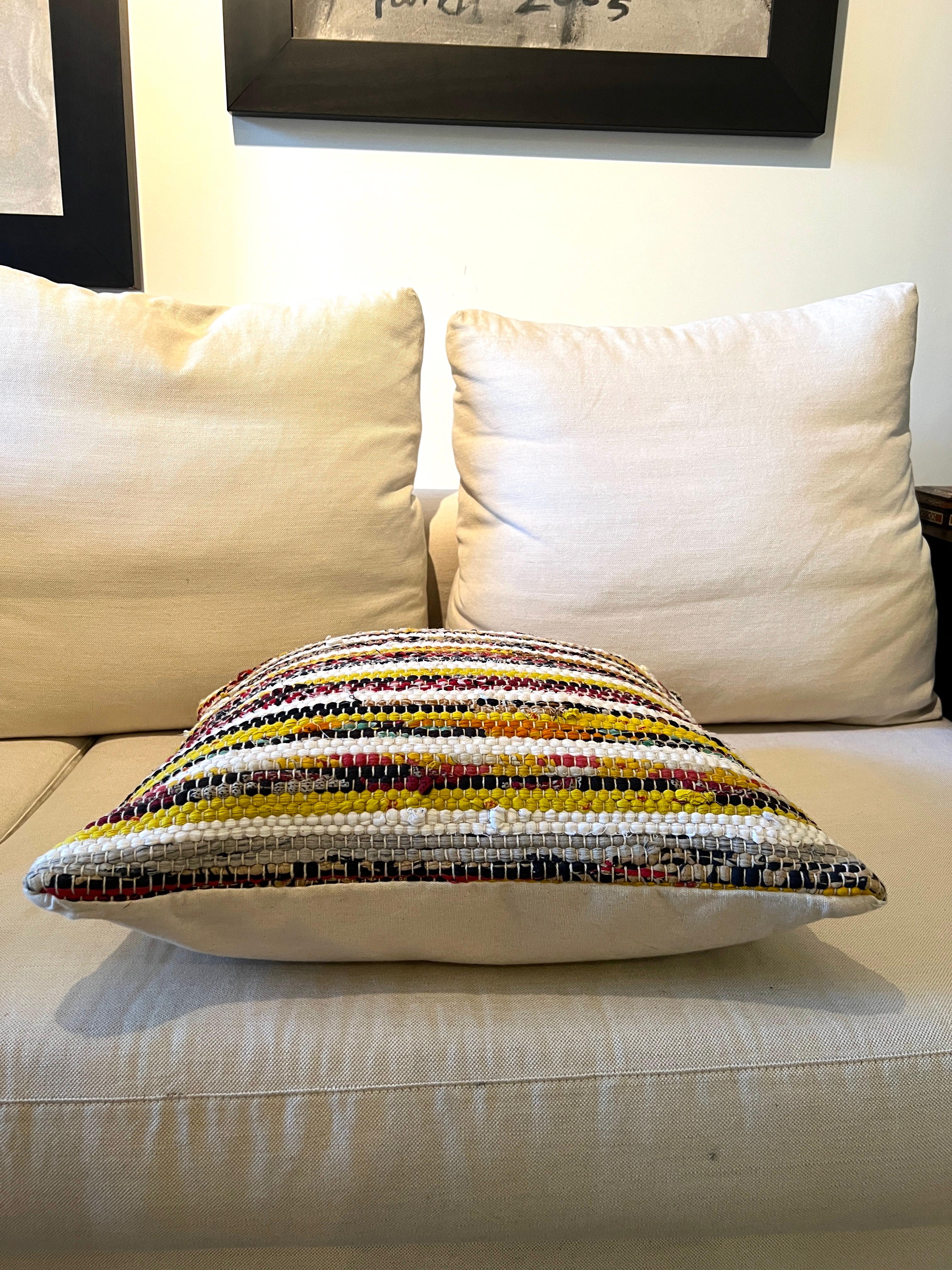 Bohemian Handwoven Pillow In Multicolor Hemp In Excellent Condition For Sale In Fort Lauderdale, FL