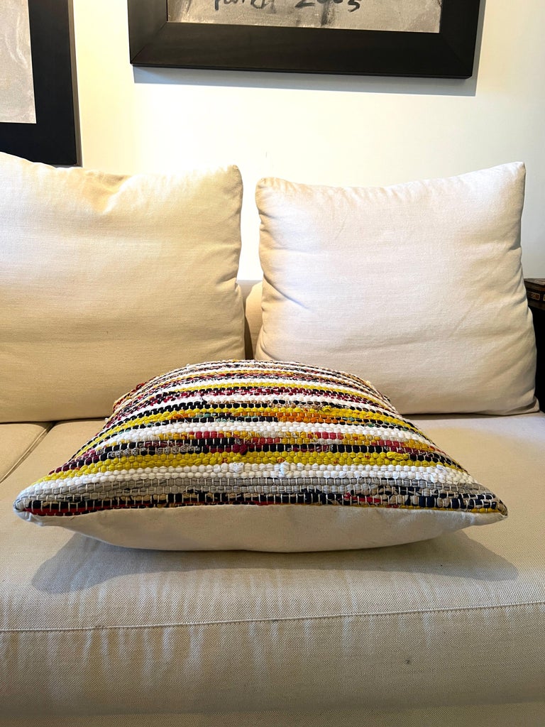 Contemporary Bohemian Handwoven Multi-Color Textile Throw Pillow For Sale
