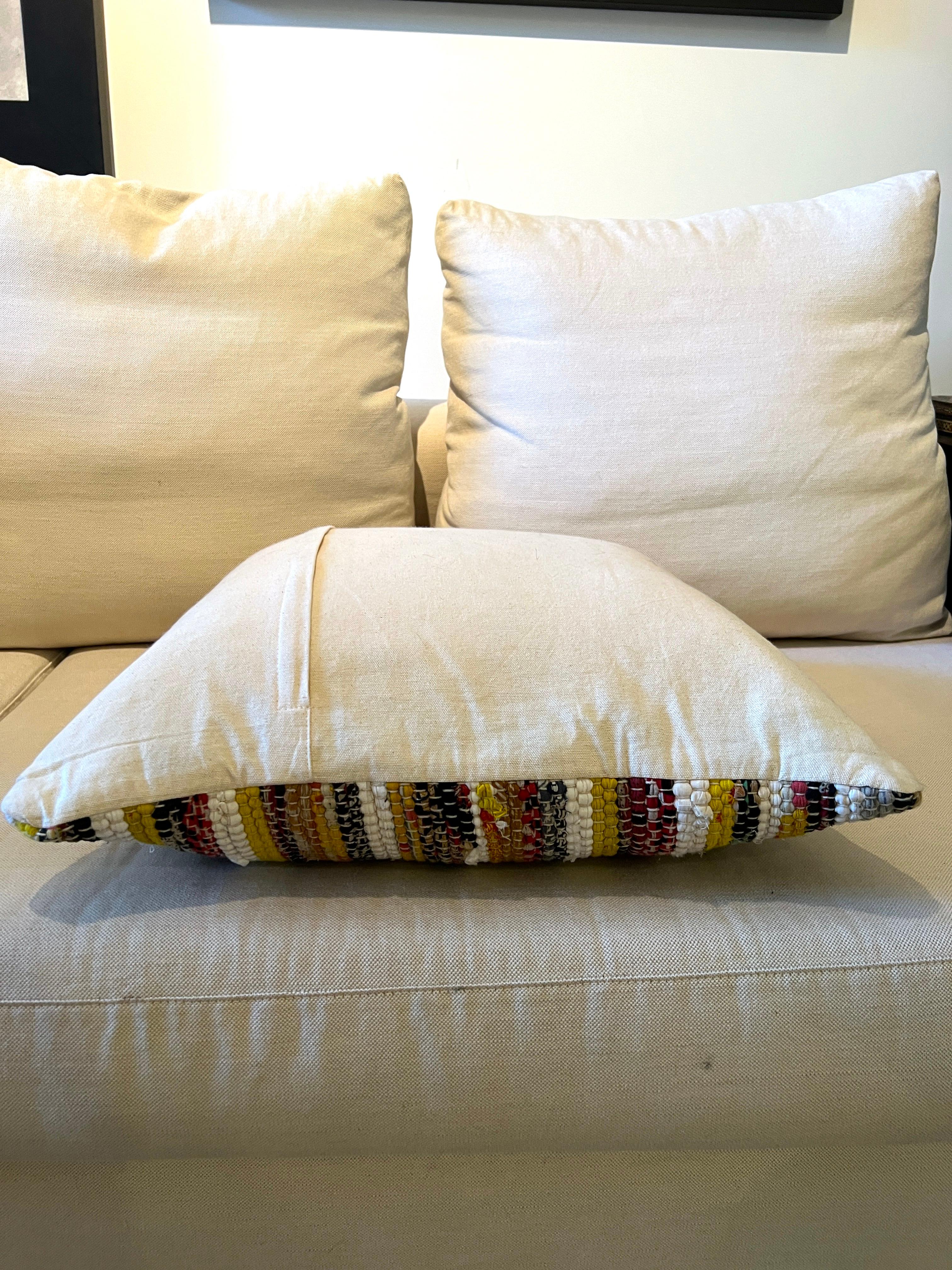 Contemporary Bohemian Handwoven Pillow In Multicolor Hemp For Sale