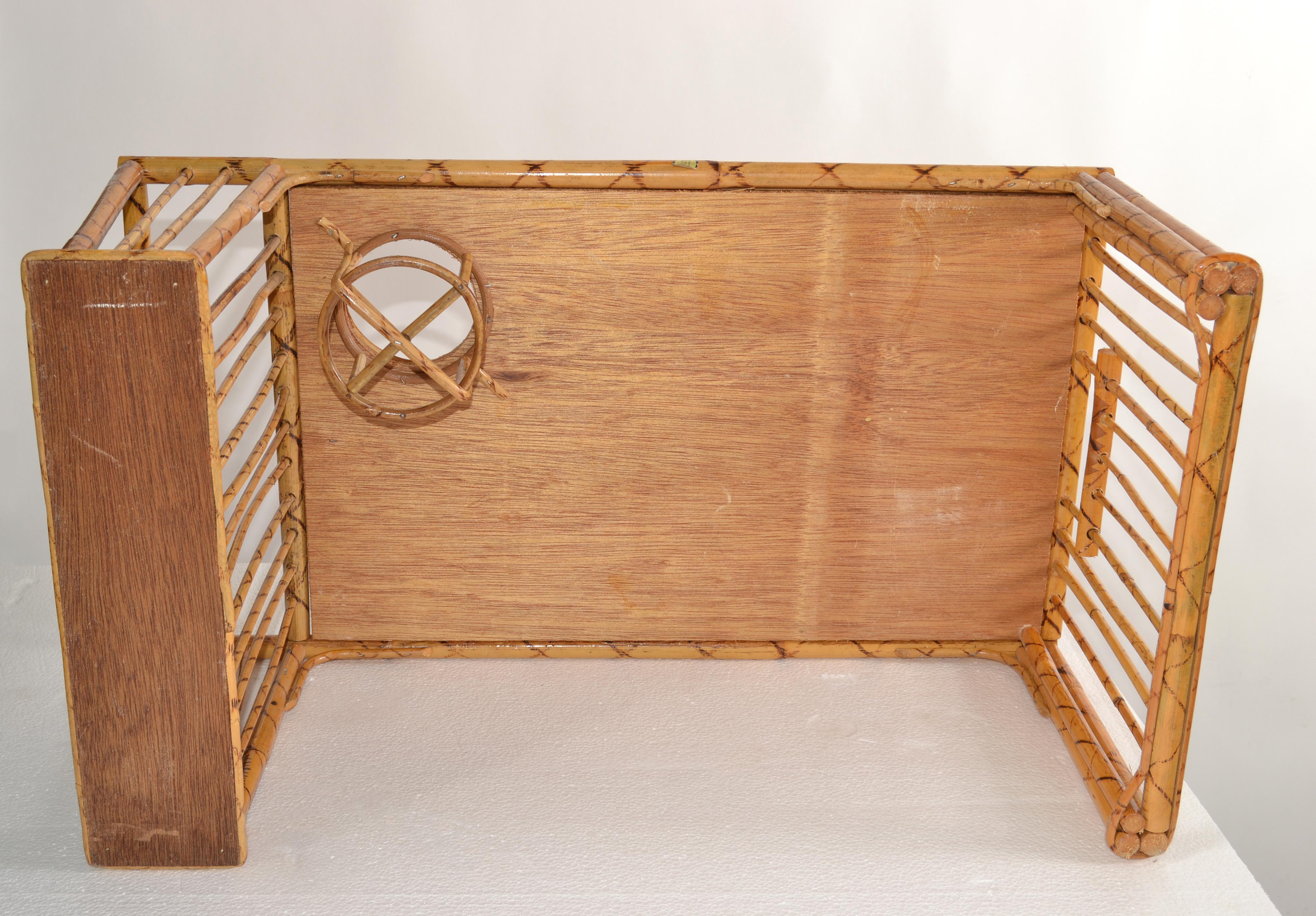 Bohemian Handwoven Reed Caning Bamboo Breakfast Bed Tray Table Cup Book Holder For Sale 5