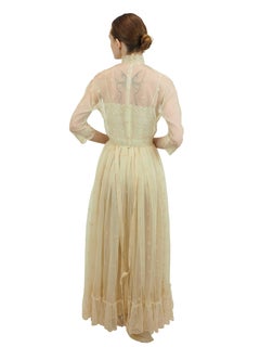 Bohemian Lace Mesh 1970's Ivory Gown
