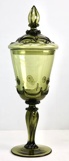 Bohemian Large Glass Footed Jar with Lid, 1950s