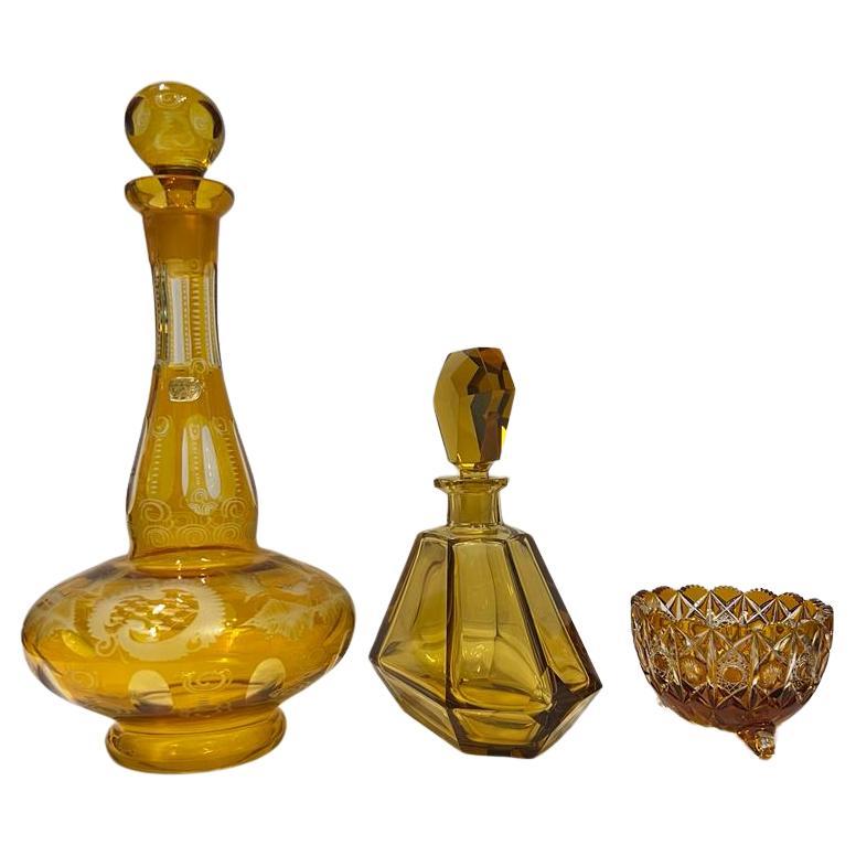 Caraffa e ciotola in cristallo al piombo di Boemia, ambra, 1928 ca. 6