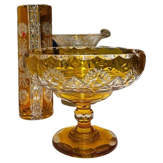 Bohemian Lead Crystal Vases and Bowl, Amber, Ca. 1928 In Good Condition In Vienna, AT