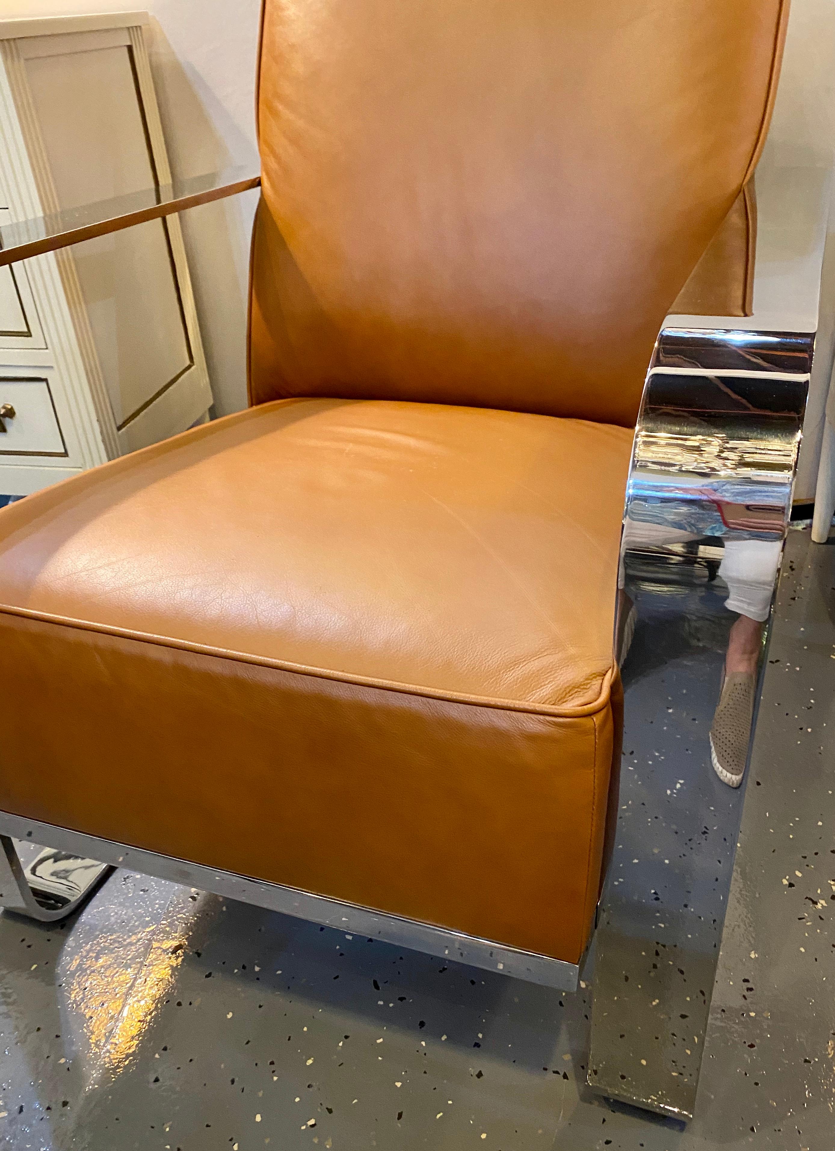 Bohemian Leather Chairs, Chrome and Leather Rockers, a Pair Labeled Ralph Lauren 4