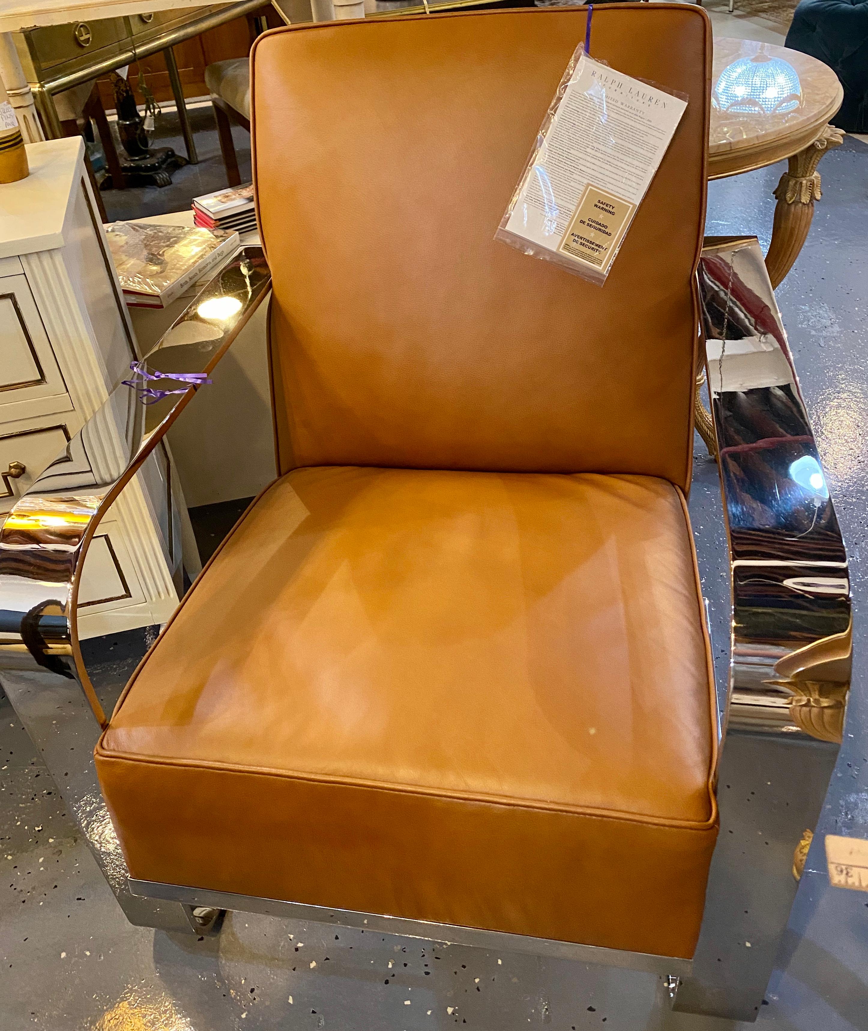 Bohemian Leather Chairs, Chrome and Leather Rockers, a Pair Labeled Ralph Lauren 7