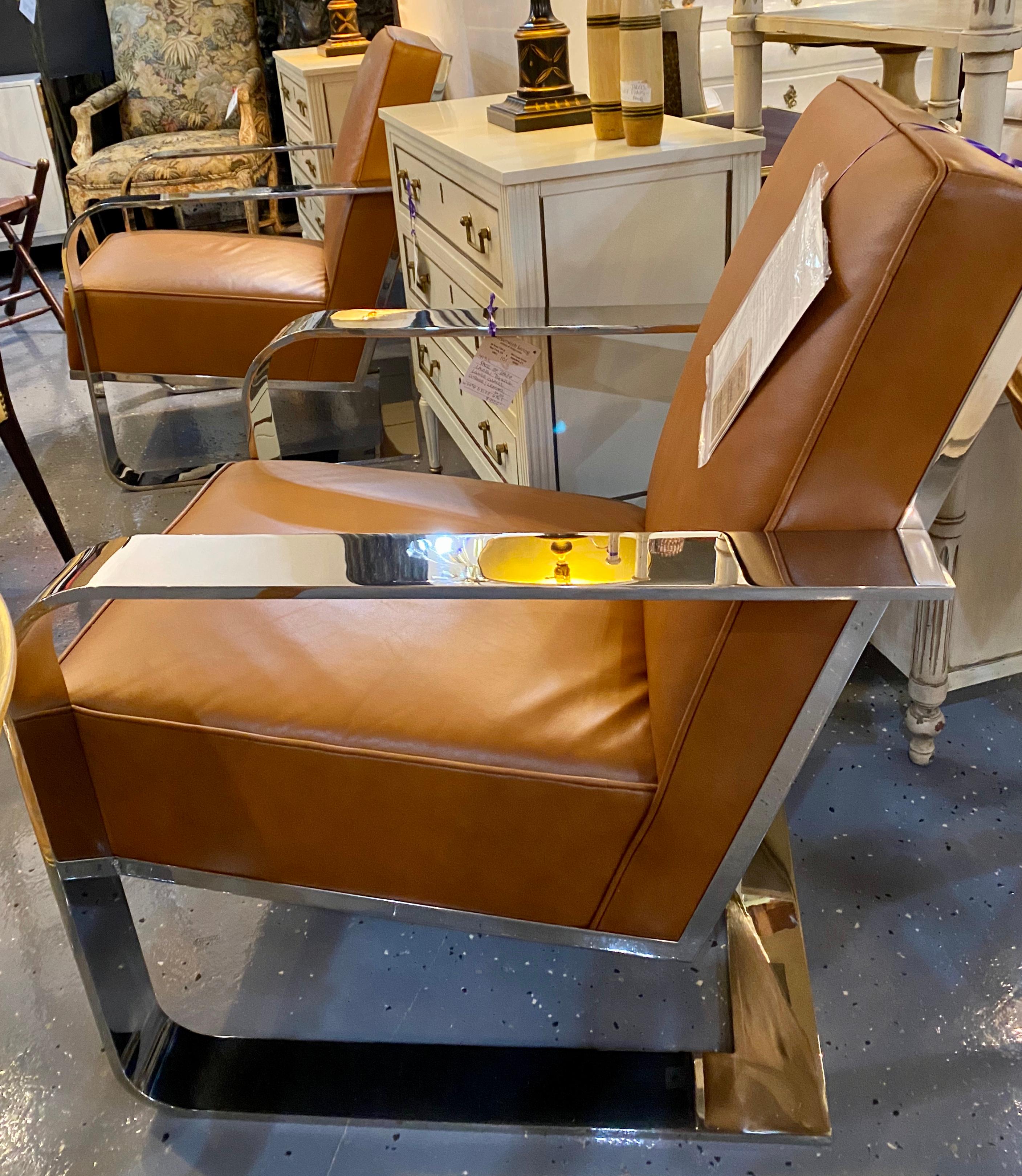 Bohemian Leather Chairs, Chrome and Leather Rockers, a Pair Labeled Ralph Lauren 8